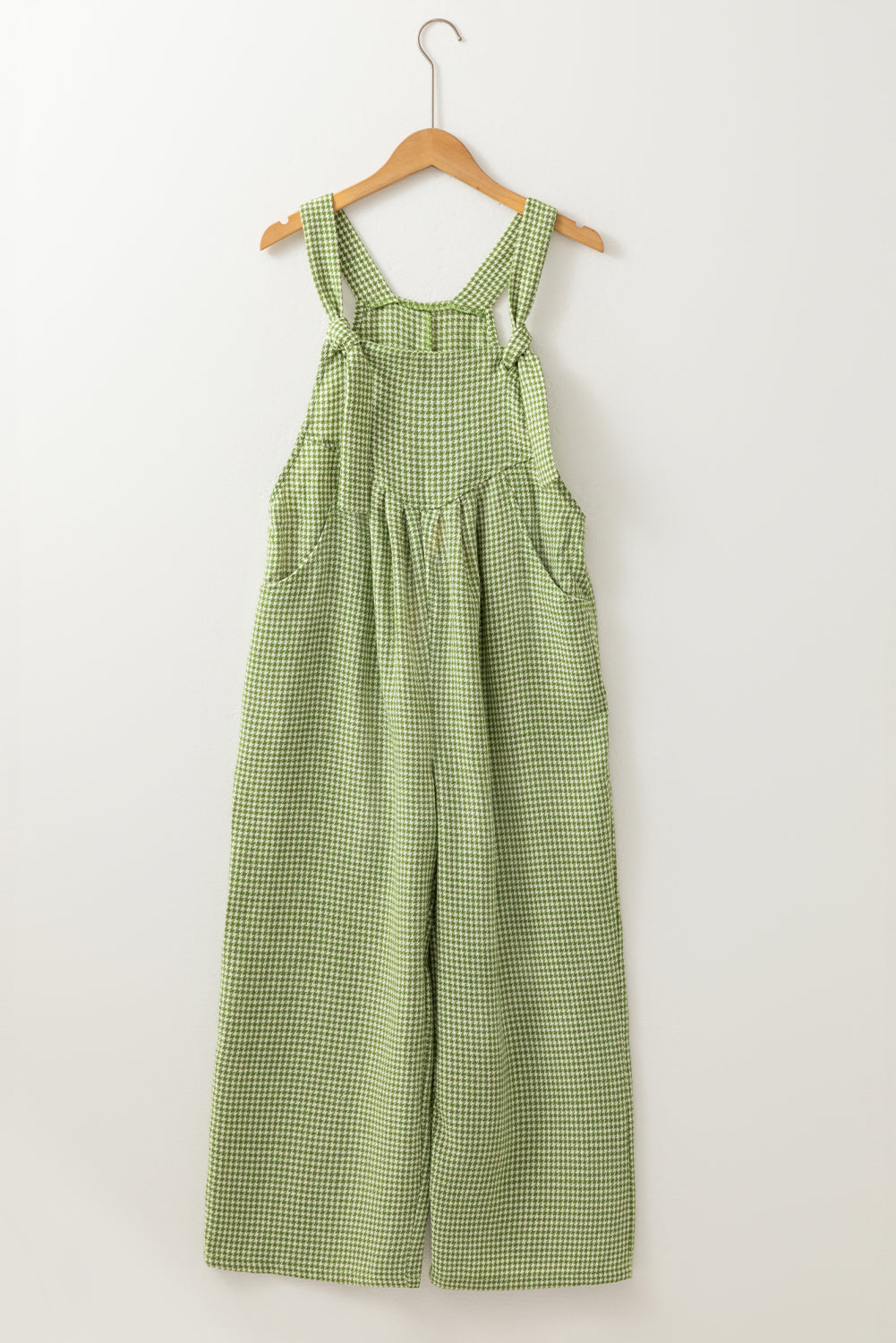 Green Gingham Wide Leg Loose Overall with Pockets-Bottoms/Jumpsuits & Rompers-[Adult]-[Female]-2022 Online Blue Zone Planet