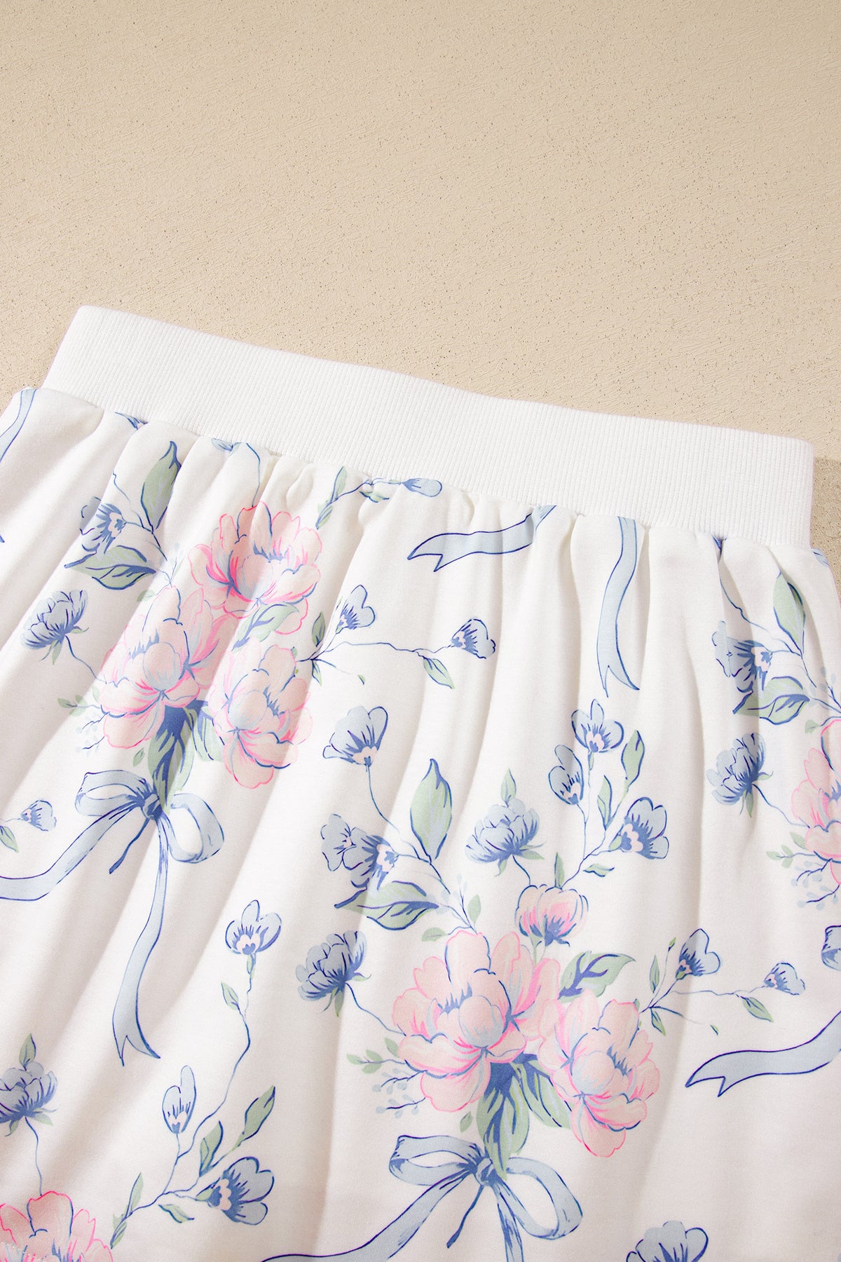 White Floral Print Long Sleeve Top Elastic Waist Skort Two Piece Dresses-TOPS / DRESSES-[Adult]-[Female]-2022 Online Blue Zone Planet