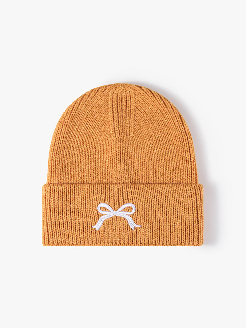 Embroidered Bow Knit Hat-BEANIES-[Adult]-[Female]-Tangerine-One Size-2022 Online Blue Zone Planet