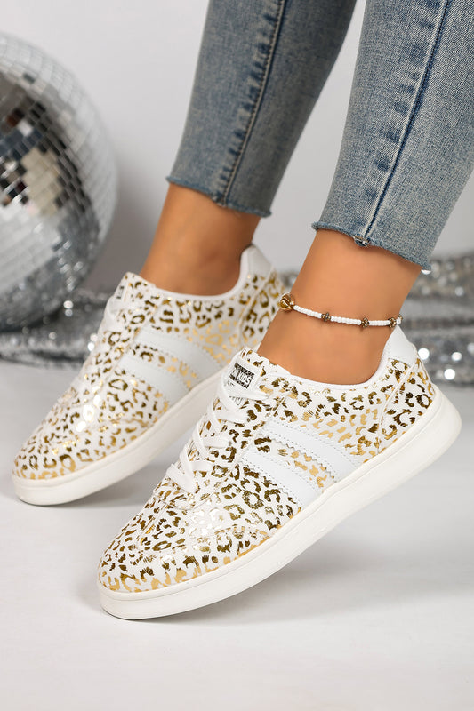 White Leopard Print PU Leather Detail Lace Up Casual Shoes-Shoes & Bags/Womens Shoes-[Adult]-[Female]-White-37-2022 Online Blue Zone Planet