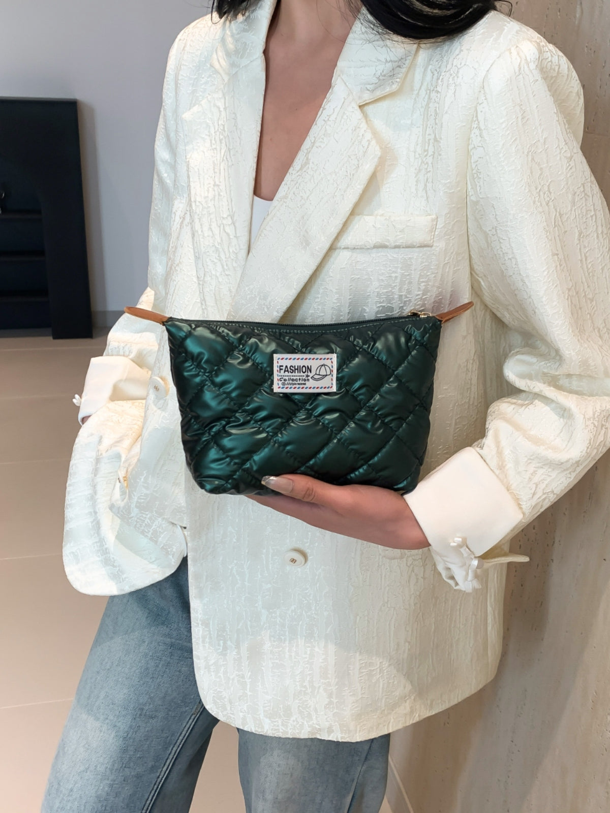 Solid Quilted Clutch with Zipper-HANDBAGS-[Adult]-[Female]-2022 Online Blue Zone Planet