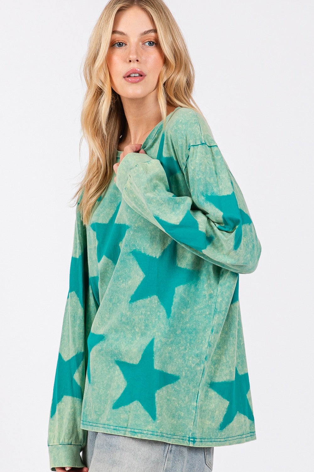 Blue Zone Planet | SAGE + FIG Mineral Wash Star Pattern T-Shirt-TOPS / DRESSES-[Adult]-[Female]-2022 Online Blue Zone Planet