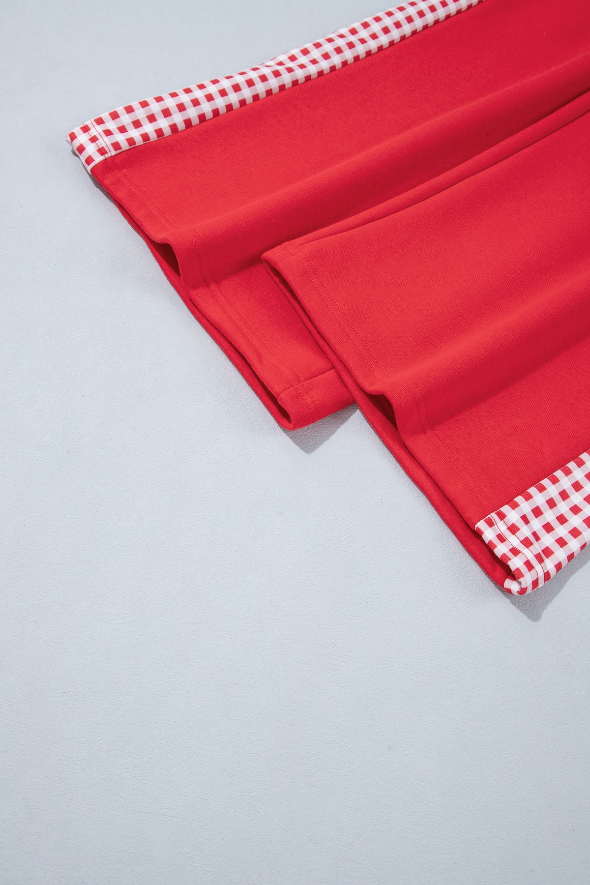 Fiery Red Plaid Contrast Long Sleeve Top And Wide Leg Pants Set-Two Piece Sets/Pant Sets-[Adult]-[Female]-2022 Online Blue Zone Planet