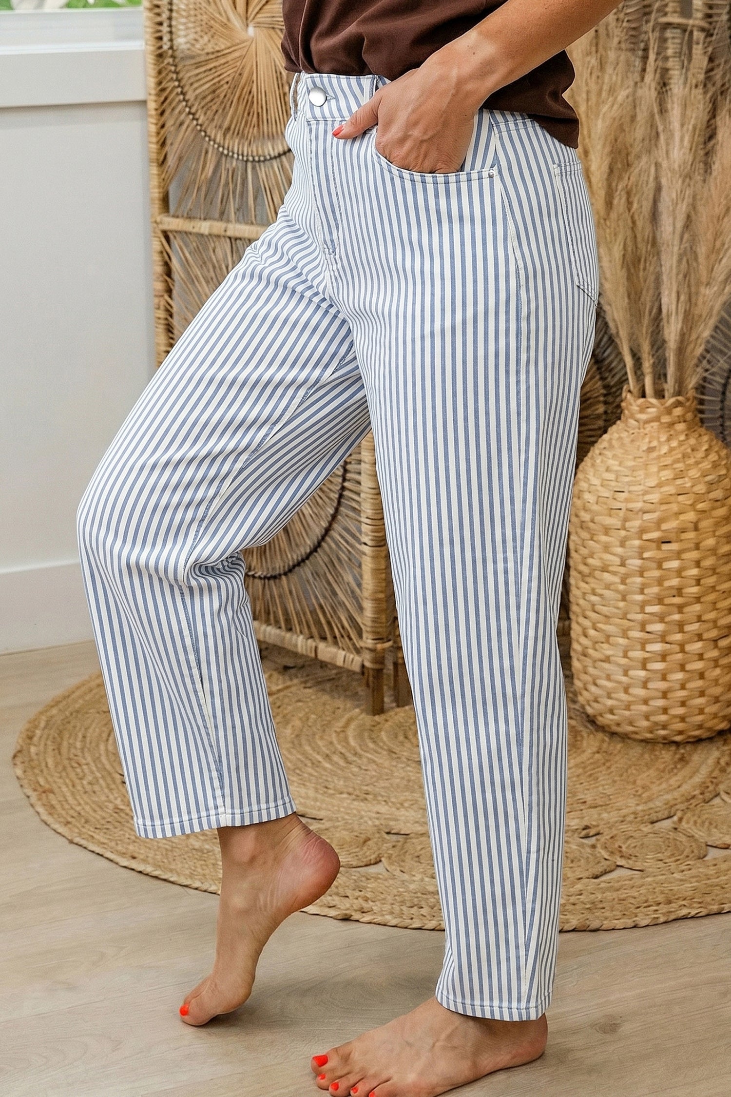 Brown Stripe Casual Barrel Jeans-Bottoms/Jeans-[Adult]-[Female]-2022 Online Blue Zone Planet