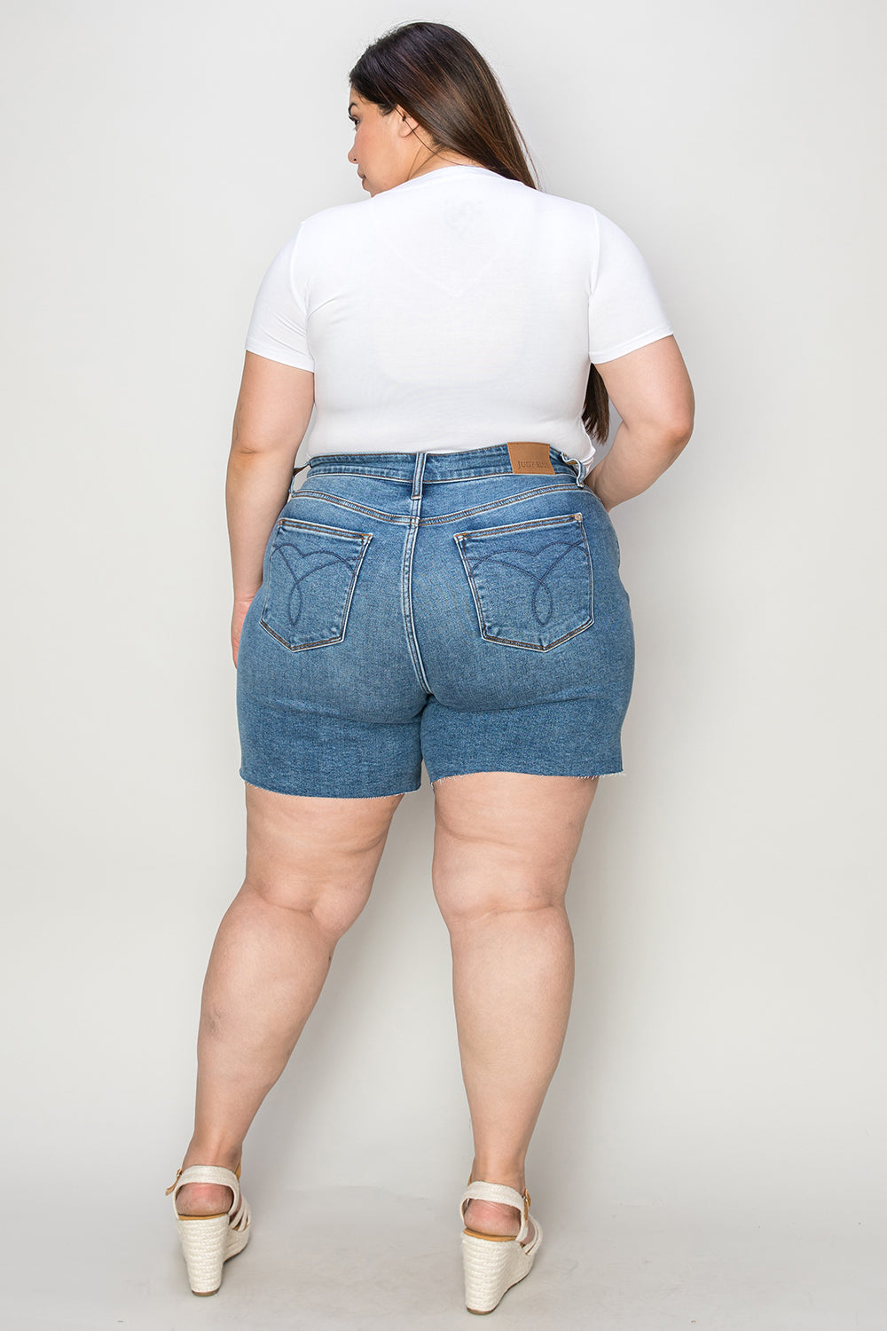 Judy Blue Full Size High Waist Slim Denim Shorts-BOTTOMS SIZES SMALL MEDIUM LARGE-[Adult]-[Female]-2022 Online Blue Zone Planet