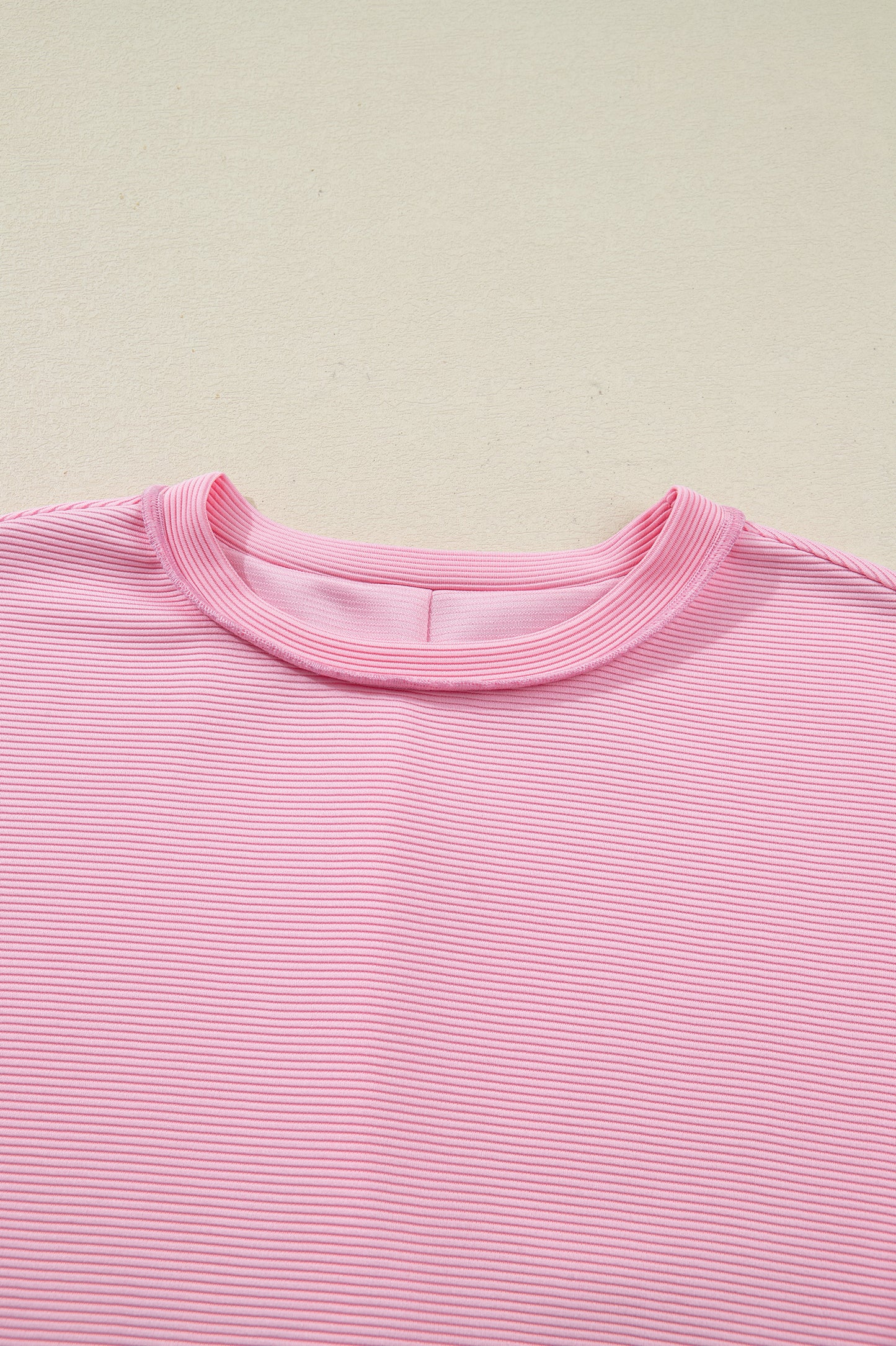 Pink Horizontal Ribbed Exposed Seam Detail Drop Shoulder Baggy Pullover-Tops/Long Sleeve Tops-[Adult]-[Female]-2022 Online Blue Zone Planet