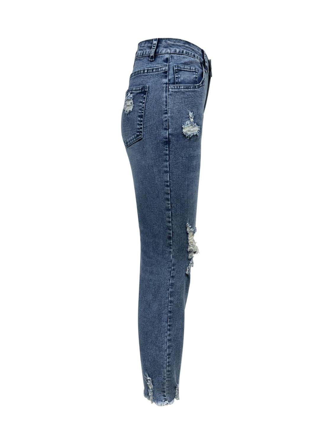 Distressed Raw Hem Jeans with Pockets-BOTTOMS SIZES SMALL MEDIUM LARGE-[Adult]-[Female]-2022 Online Blue Zone Planet