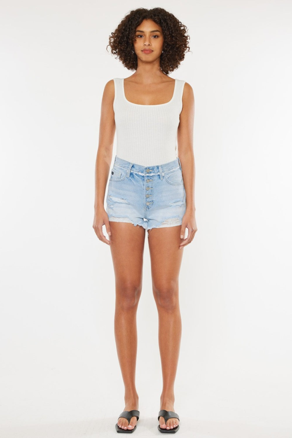 Kancan Distressed Button Fly Denim Shorts-BOTTOMS SIZES SMALL MEDIUM LARGE-[Adult]-[Female]-2022 Online Blue Zone Planet