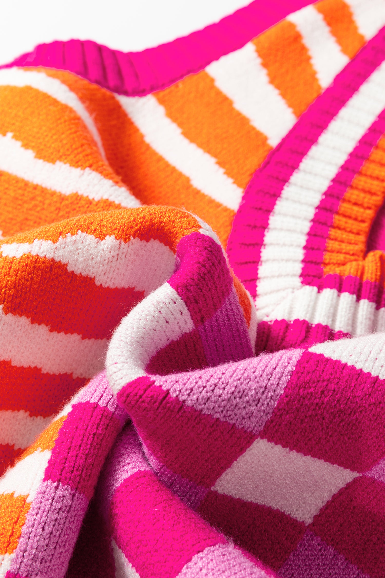 Yellow Striped Checkered Contrast Patchwork V Neck Sweater Vest-TOPS / DRESSES-[Adult]-[Female]-2022 Online Blue Zone Planet