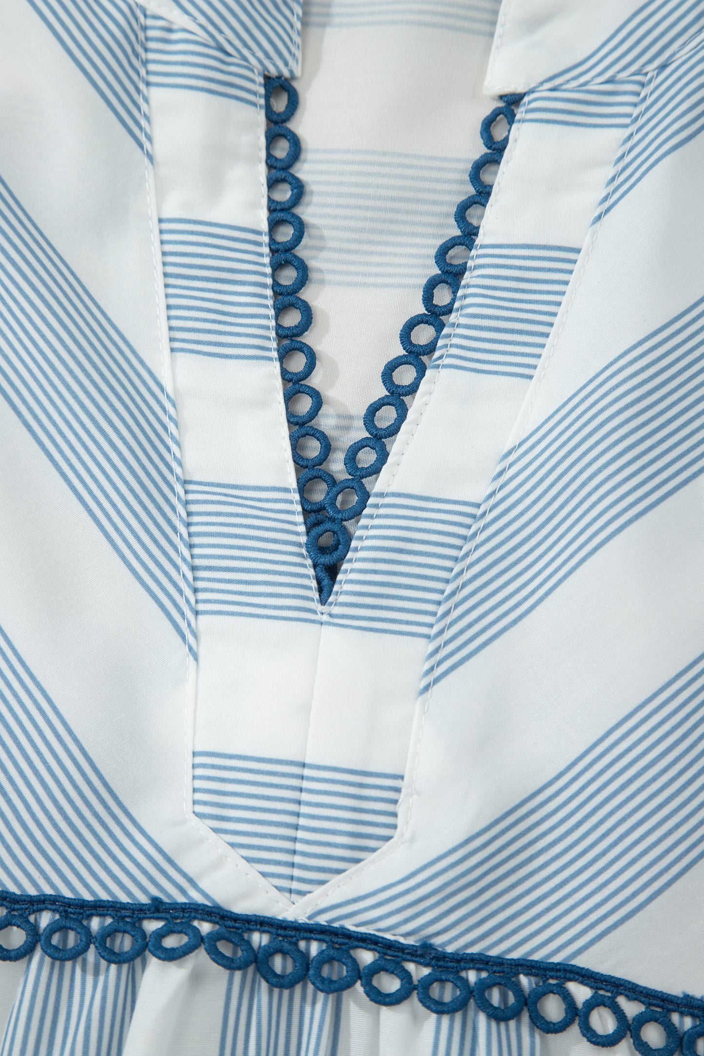 Sky Blue Stripe Subtle Lace Detail V Neck Ruffle Trim Casual Dress-TOPS / DRESSES-[Adult]-[Female]-2022 Online Blue Zone Planet