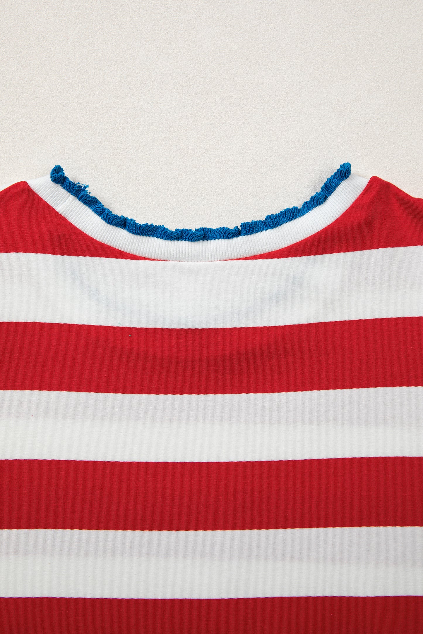 Blue Stripe Contrast Trim Round Neck Short Puff Sleeve Shift Mini Dress-TOPS / DRESSES-[Adult]-[Female]-2022 Online Blue Zone Planet