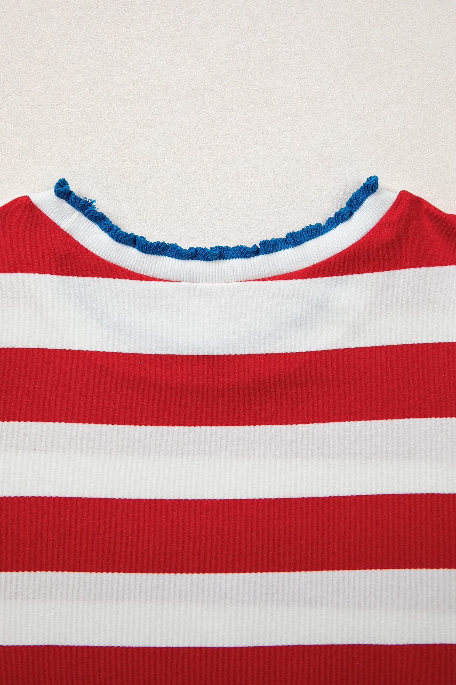 Blue Stripe Contrast Trim Round Neck Short Puff Sleeve Shift Mini Dress-TOPS / DRESSES-[Adult]-[Female]-2022 Online Blue Zone Planet