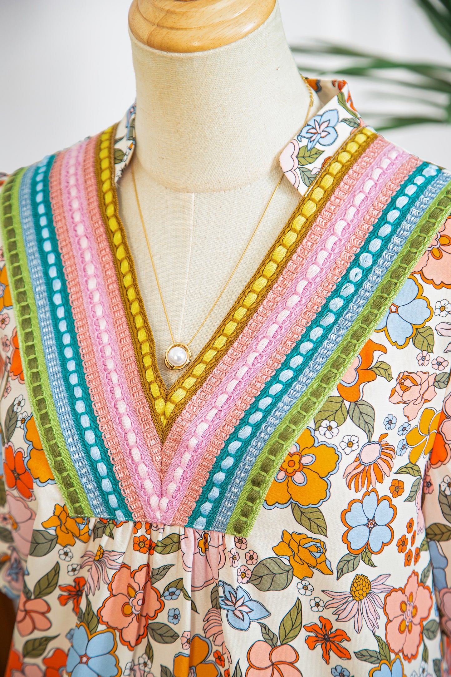 Multicolour Crochet V Neckline Puff Sleeve Boho Flower Blouse-Tops/Blouses & Shirts-[Adult]-[Female]-2022 Online Blue Zone Planet