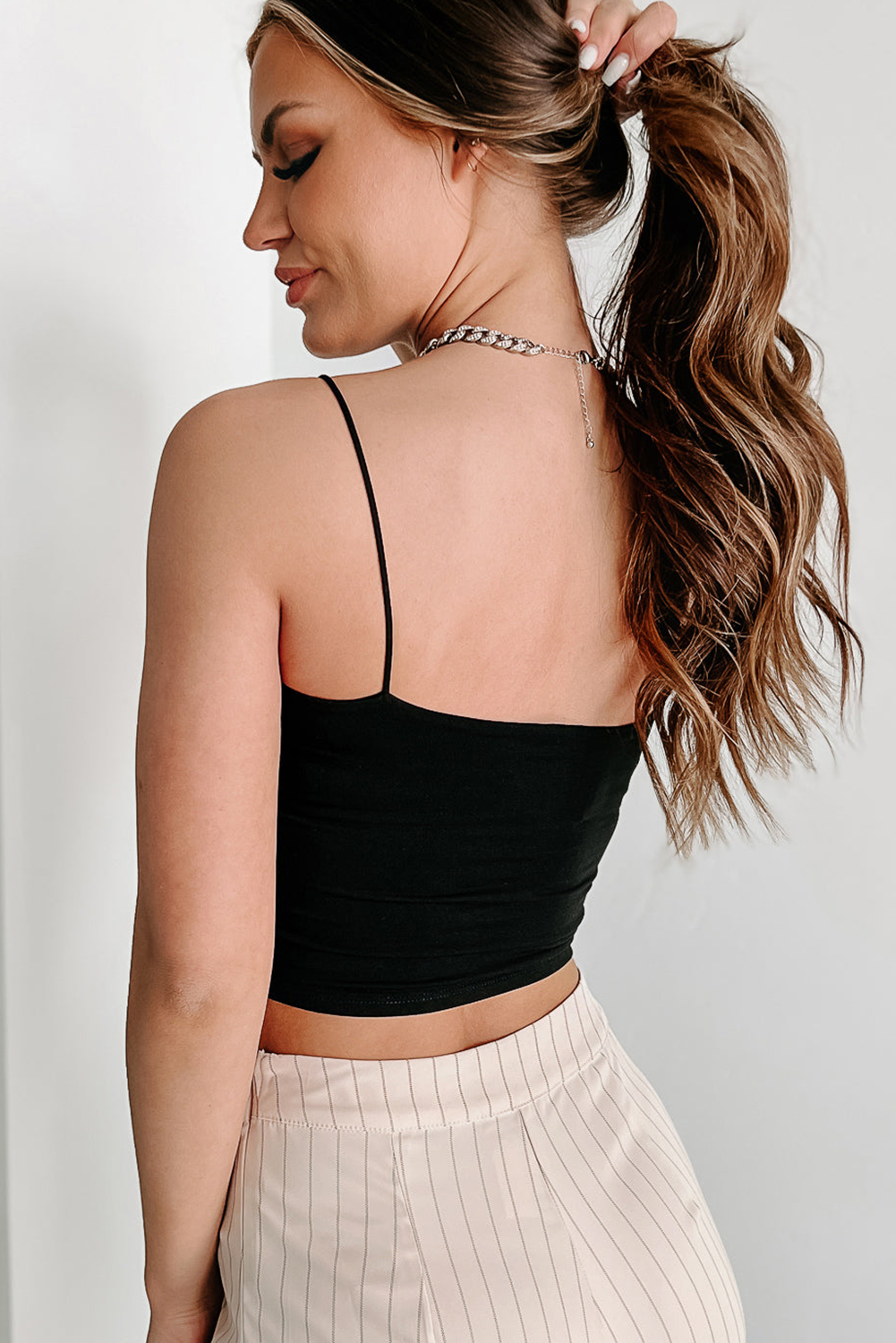 Black Spaghetti Strap Skinny Fit Cropped Tank Top-Tops/Crop Tops-[Adult]-[Female]-2022 Online Blue Zone Planet