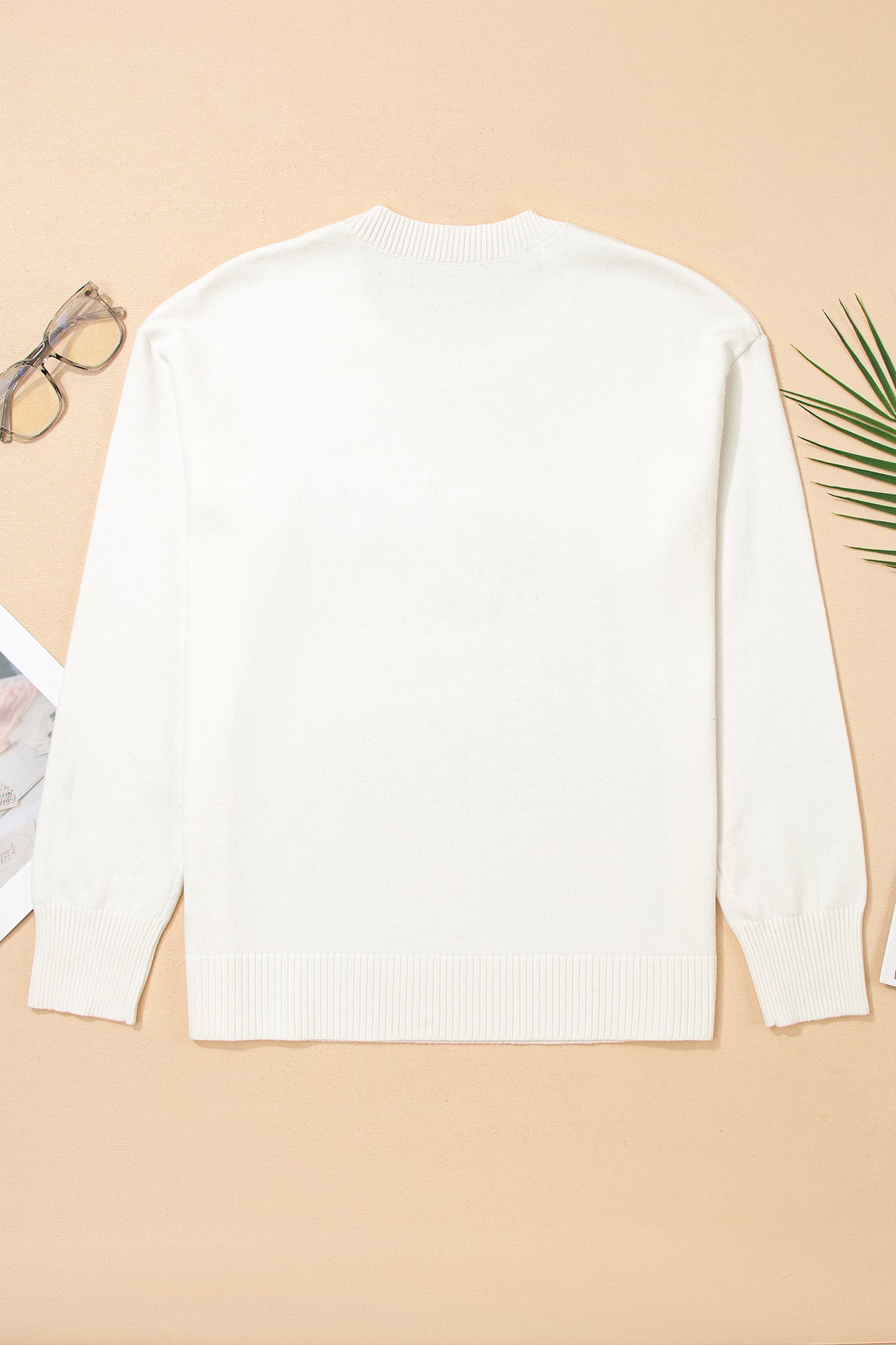 Beige Colorful Holly Jolly Christmas Knit Loose Sweater-TOPS / DRESSES-[Adult]-[Female]-2022 Online Blue Zone Planet
