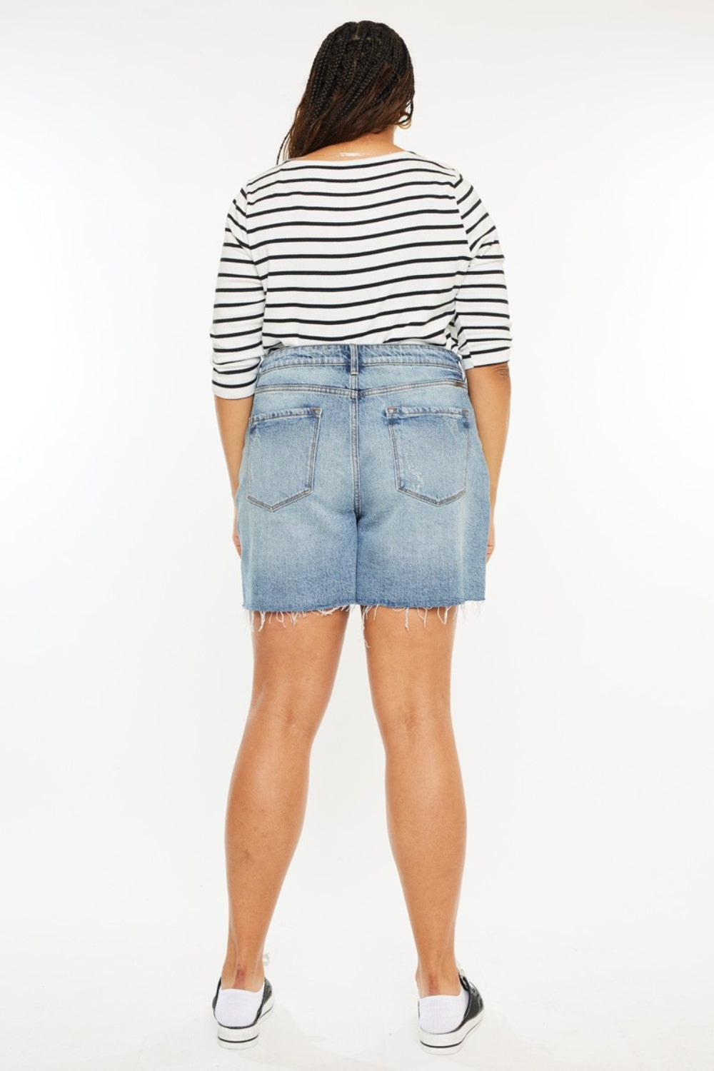 Kancan Full Size Raw Hem High Waist Denim Shorts-TOPS / DRESSES-[Adult]-[Female]-2022 Online Blue Zone Planet