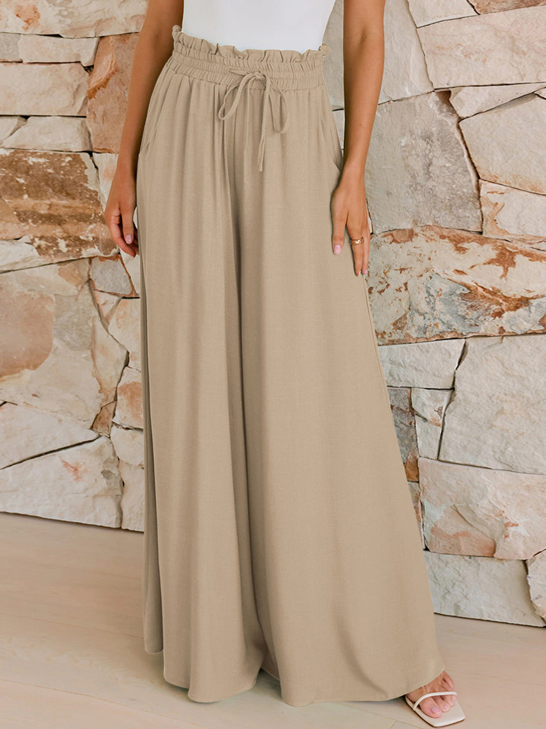 Drawstring Wide Leg Pants with Pockets-BOTTOMS SIZES SMALL MEDIUM LARGE-[Adult]-[Female]-2022 Online Blue Zone Planet