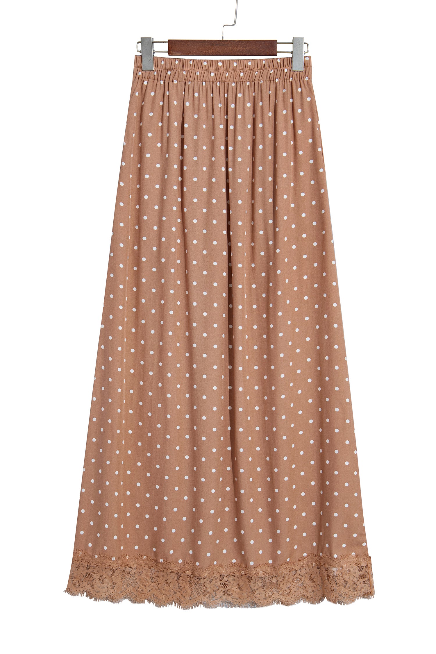 Brown Polka Dot Lace Hem Elegant Long Shift Skirt-Bottoms/Skirts & Petticoat-[Adult]-[Female]-2022 Online Blue Zone Planet