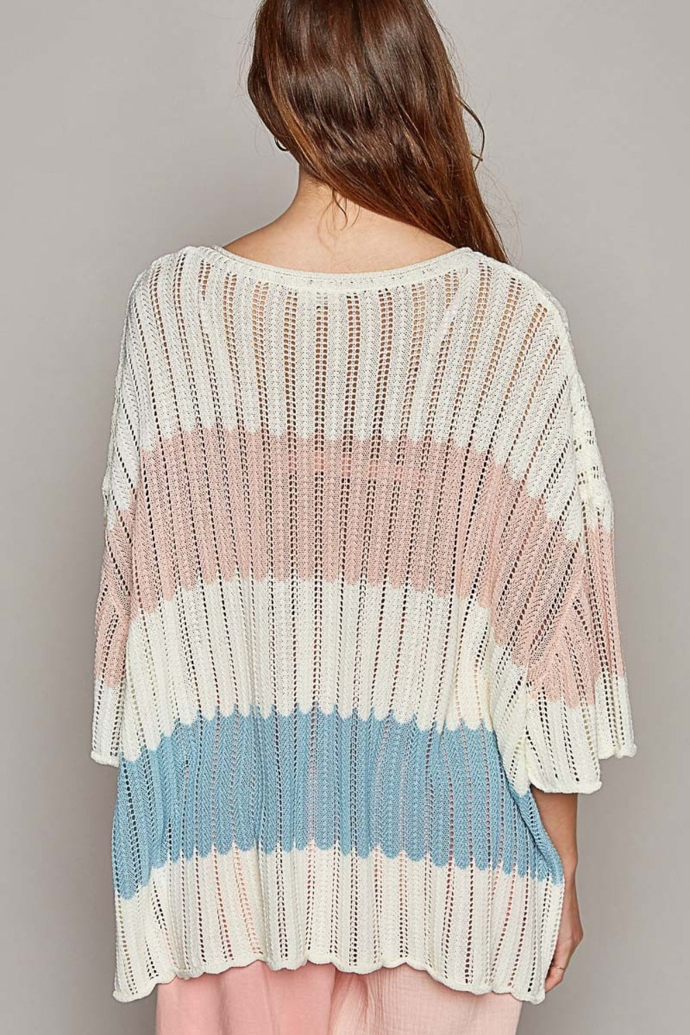 Blue Zone Planet | POL V-Neck Short Sleeve Stripe Weave Sweater-TOPS / DRESSES-[Adult]-[Female]-2022 Online Blue Zone Planet