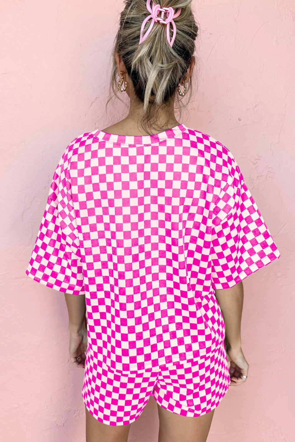 Rose Checkered Top And Short Casual 2Pcs Set-Loungewear & Sleepwear/Loungewear-[Adult]-[Female]-2022 Online Blue Zone Planet