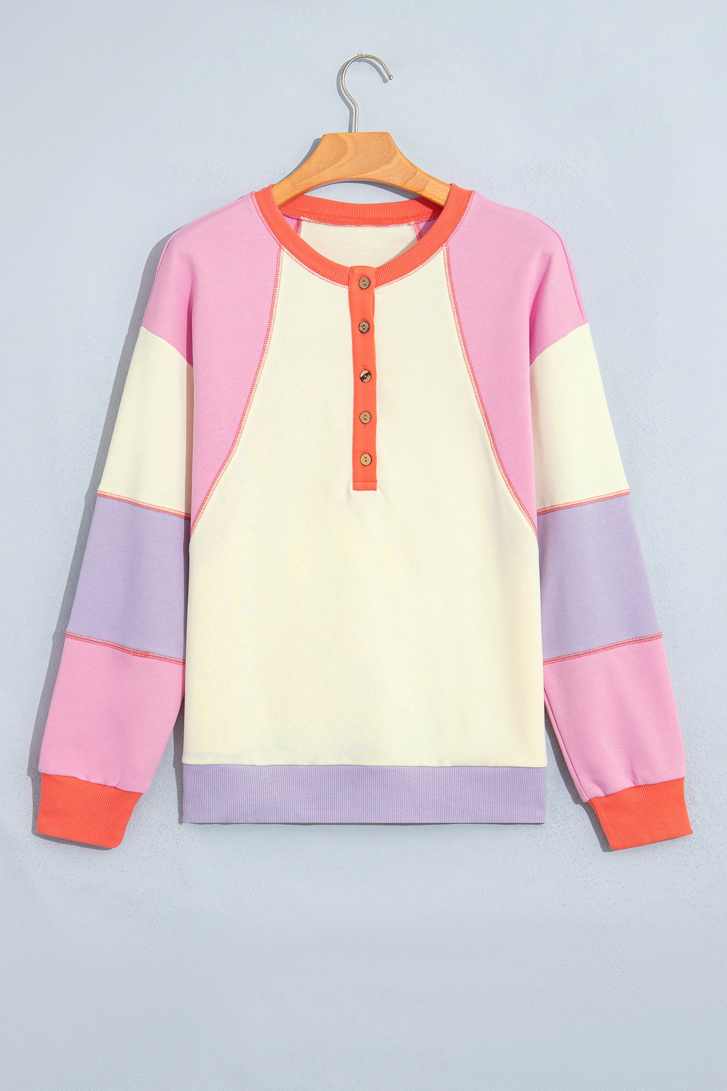 Multicolour Exposed Seam Colorblock Patchwork Pullover Long Sleeve Top-Tops/Long Sleeve Tops-[Adult]-[Female]-2022 Online Blue Zone Planet