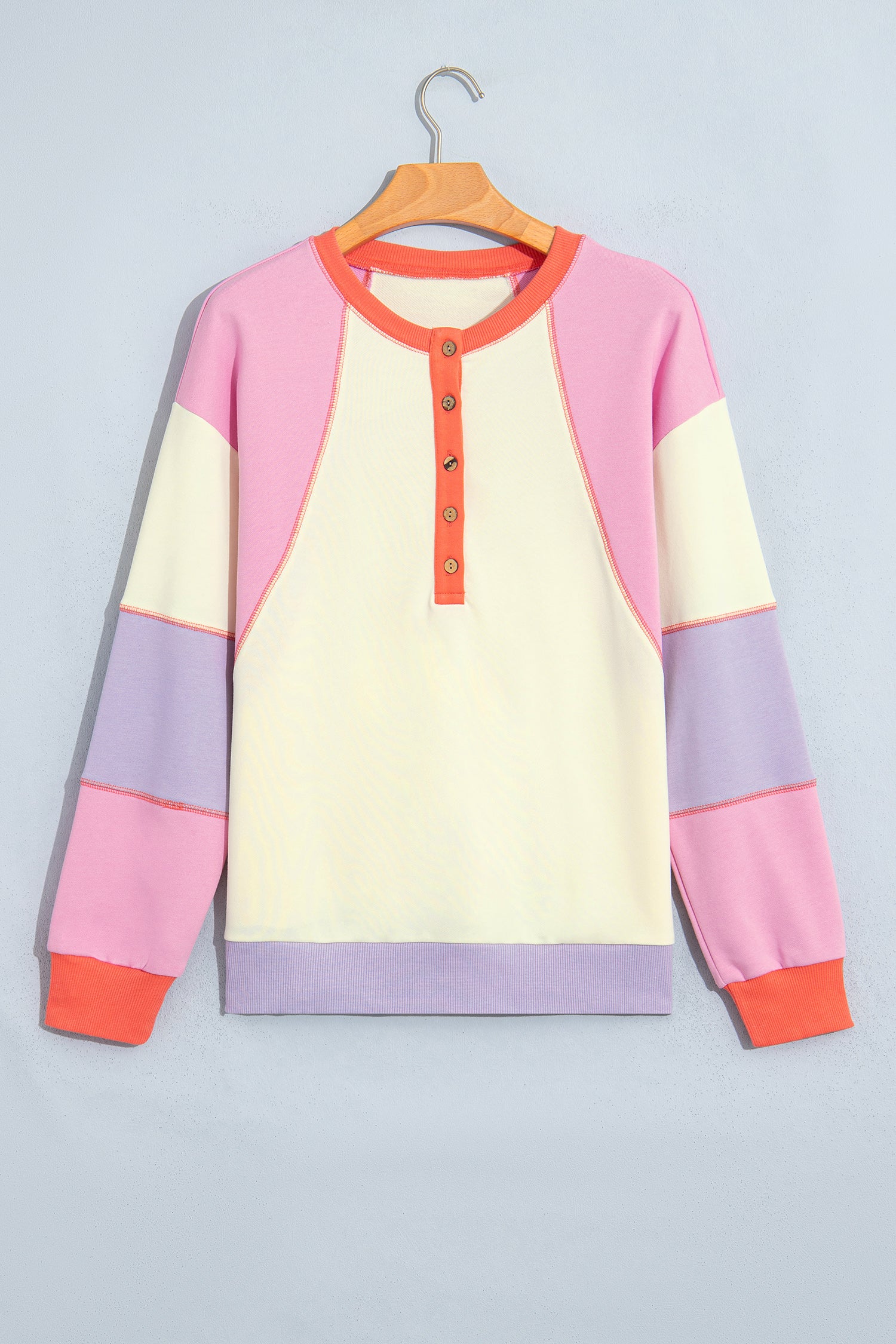 Multicolour Exposed Seam Colorblock Patchwork Pullover Long Sleeve Top-Tops/Long Sleeve Tops-[Adult]-[Female]-2022 Online Blue Zone Planet