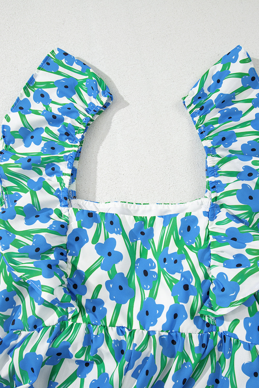 Blue Floral Print Square Neck Ruffled Strap Maxi Dress-TOPS / DRESSES-[Adult]-[Female]-2022 Online Blue Zone Planet