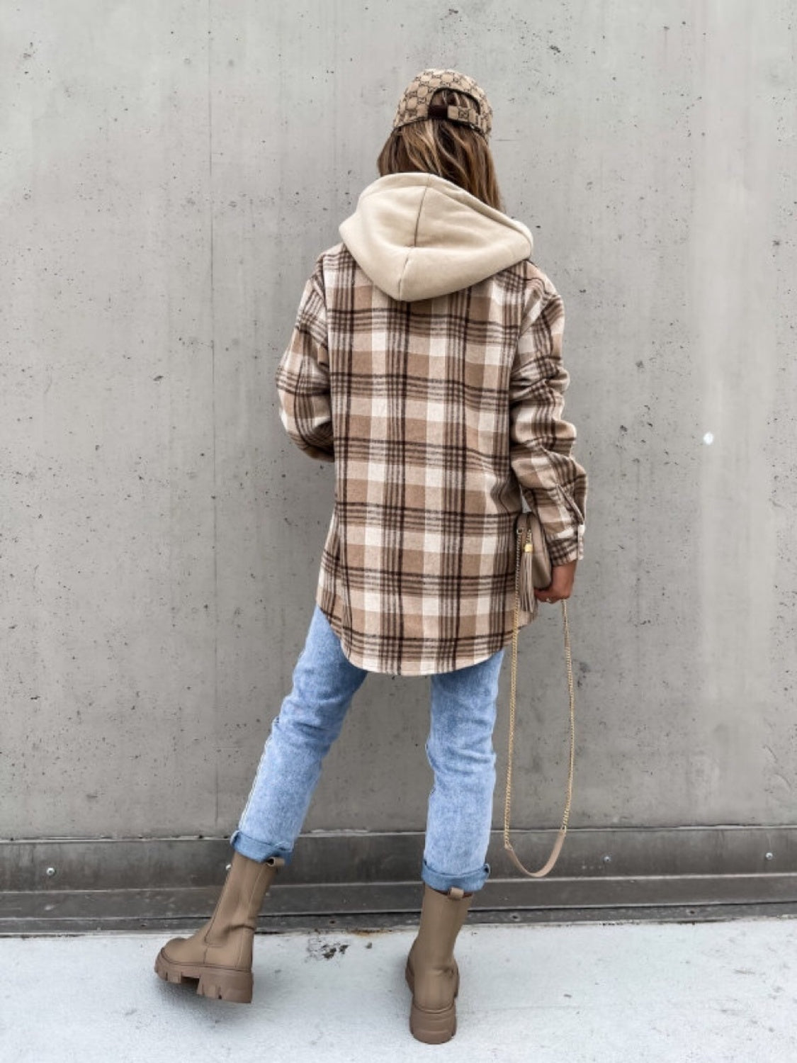 Blue Zone Planet | Plaid Dropped Shoulder Hooded Jacket-TOPS / DRESSES-[Adult]-[Female]-2022 Online Blue Zone Planet