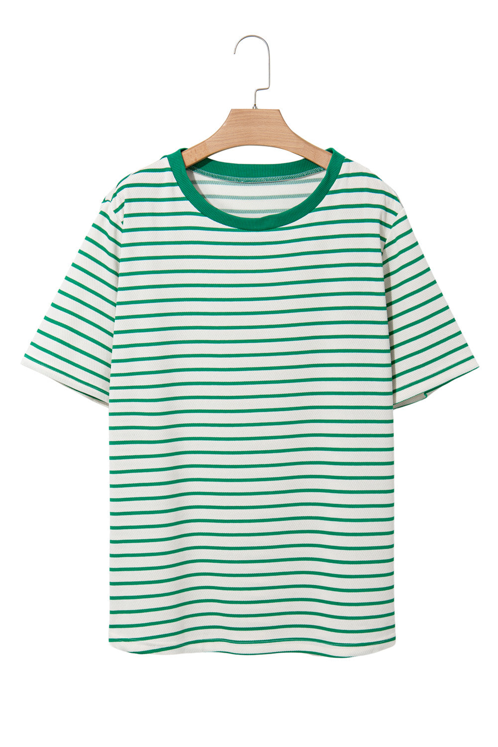 Green Stripe Plus Size St Patricks Day Round Neck T Shirt-Plus Size/Plus Size Tops/Plus Size Tops & Tees-[Adult]-[Female]-2022 Online Blue Zone Planet