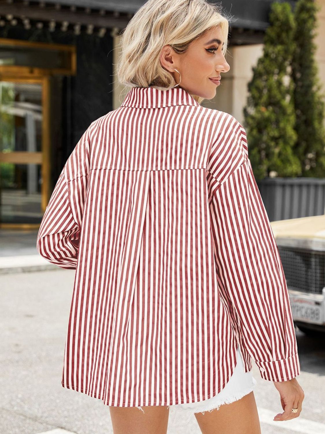 Striped Button Up Long Sleeve Shirt-TOPS / DRESSES-[Adult]-[Female]-2022 Online Blue Zone Planet