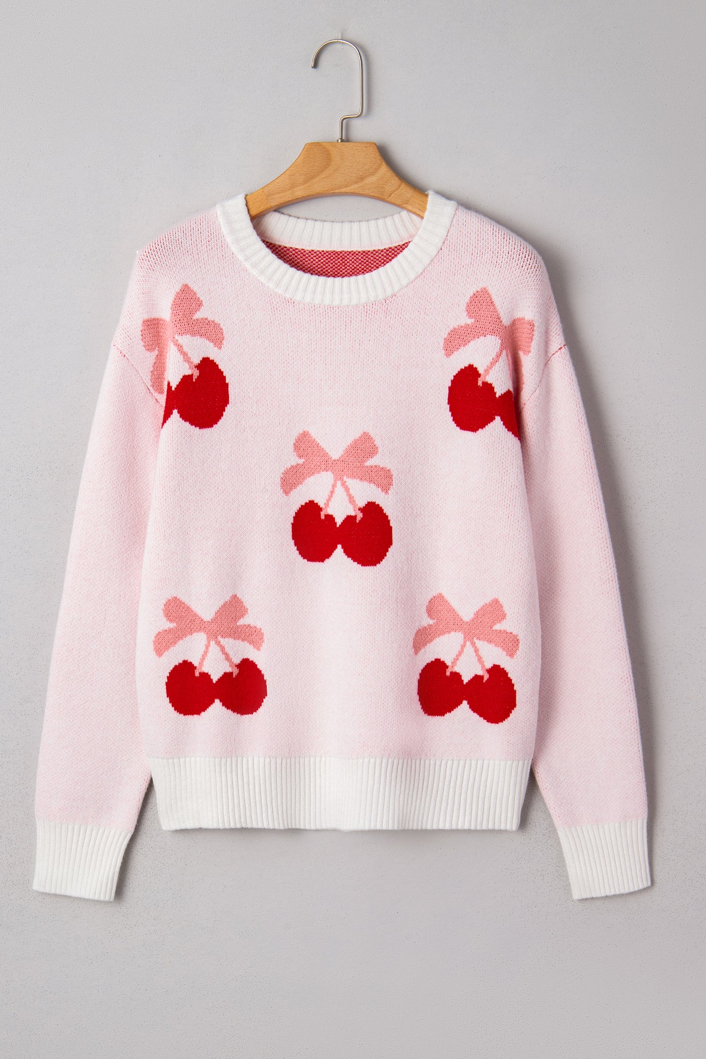 White Cherry Pattern Drop Shoulder Sweater-TOPS / DRESSES-[Adult]-[Female]-2022 Online Blue Zone Planet
