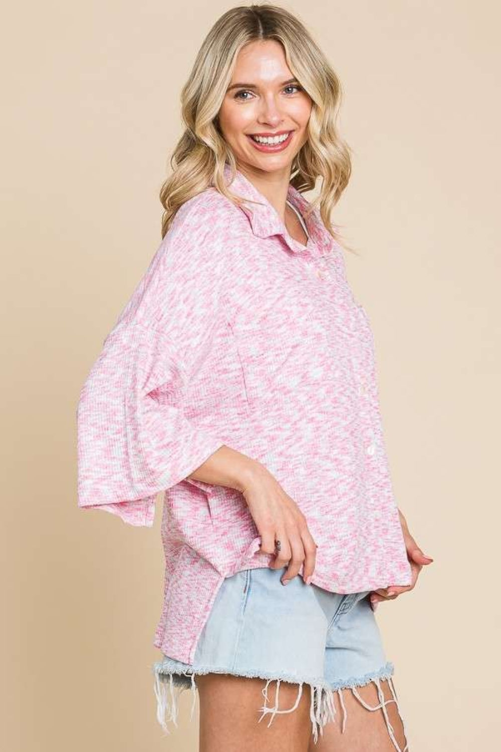 Blue Zone Planet | Culture Code Button Up Drop Shoulder Slit Shirt-TOPS / DRESSES-[Adult]-[Female]-2022 Online Blue Zone Planet