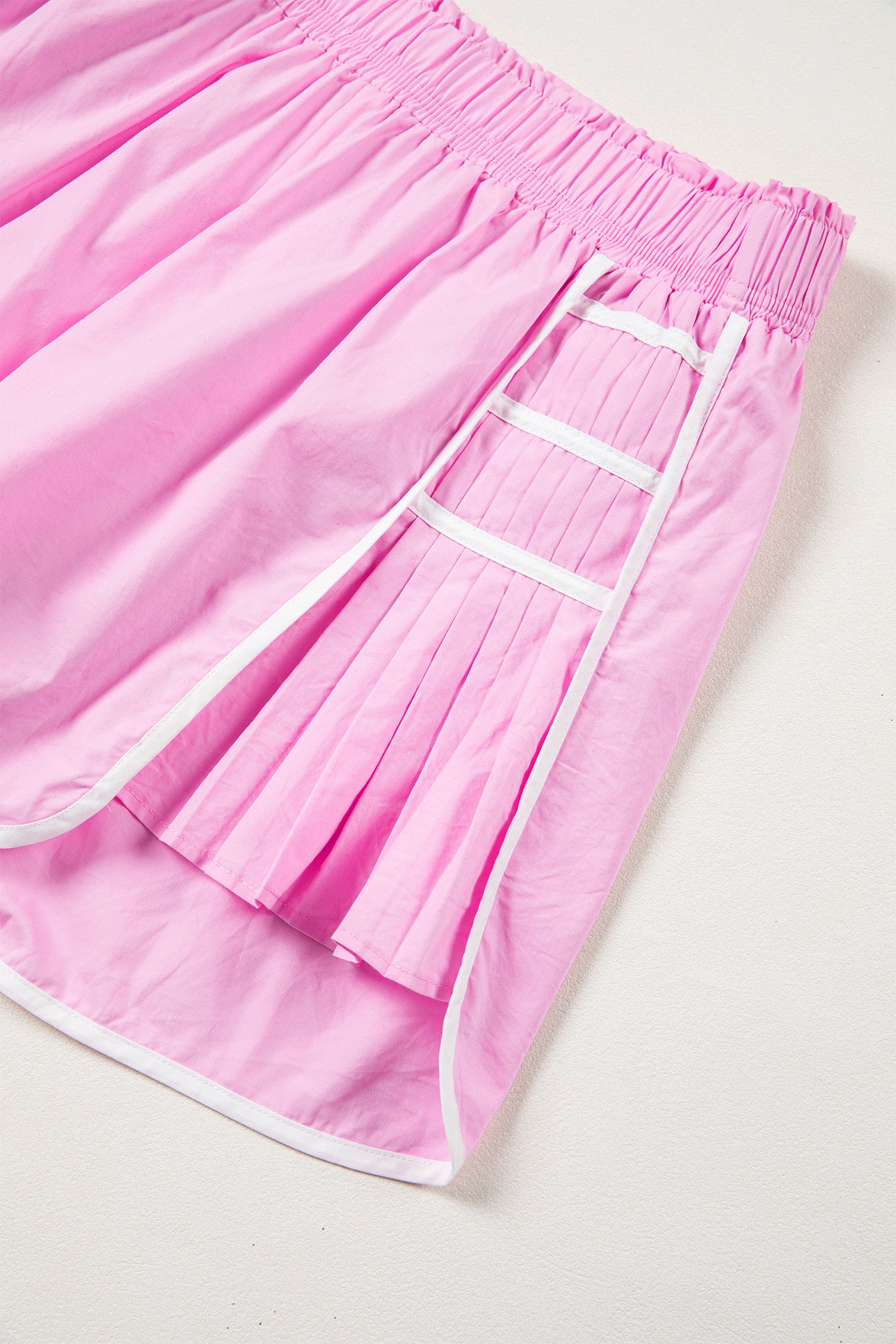 Bonbon Contrast Trim Pleated Casual Active Shorts-Bottoms/Casual Shorts-[Adult]-[Female]-2022 Online Blue Zone Planet