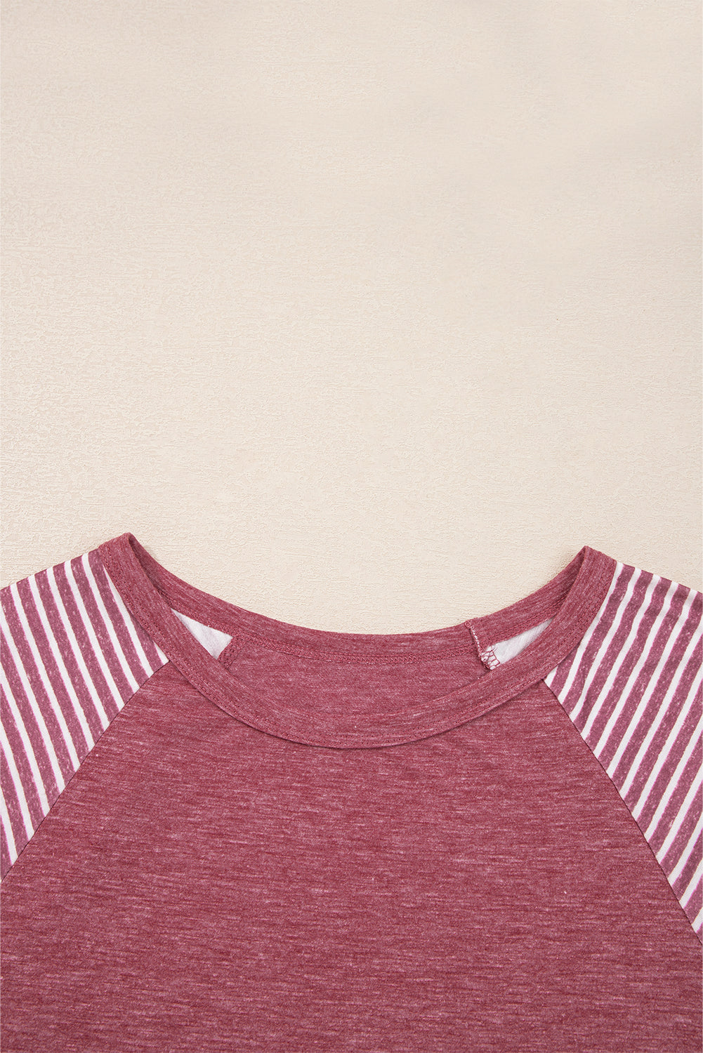 Mineral Red Contrast Print Striped Raglan Long Sleeve Loose Top-Tops/Long Sleeve Tops-[Adult]-[Female]-2022 Online Blue Zone Planet