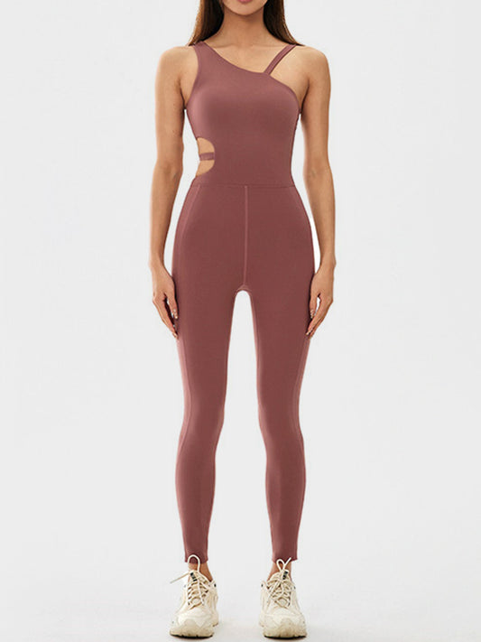 Cutout Asymmetrical Neck Active Jumpsuit-[Adult]-[Female]-Brown-S-2022 Online Blue Zone Planet