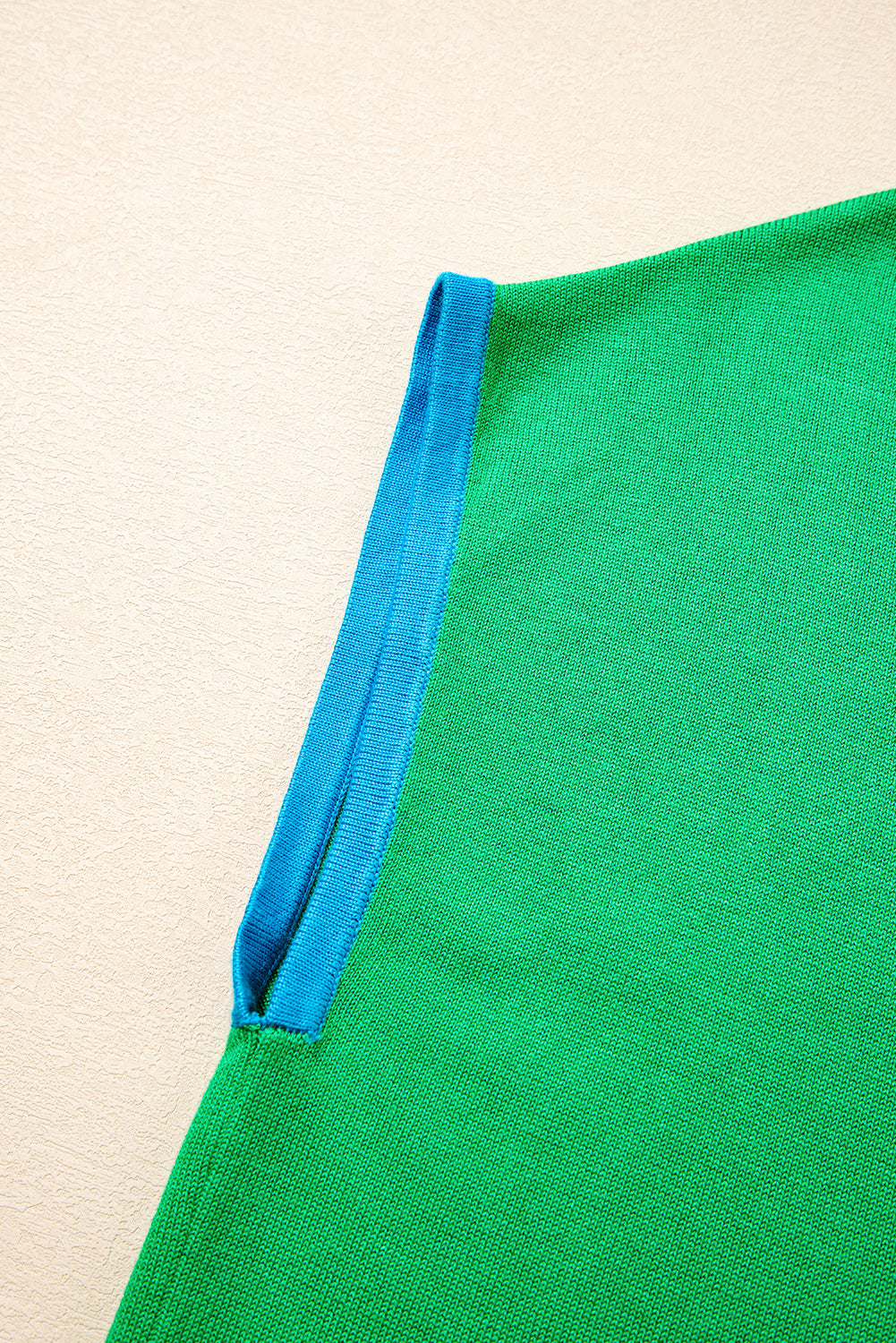 Green Contrast Trim Round Neck Short Sleeve Loose Knit Sweater-TOPS / DRESSES-[Adult]-[Female]-2022 Online Blue Zone Planet