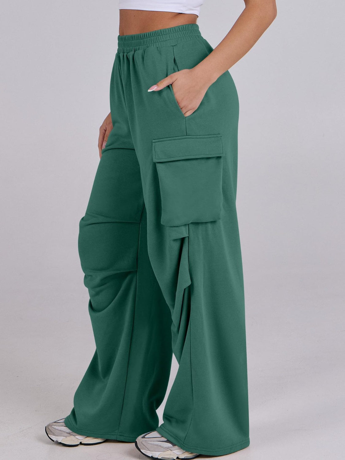 Blue Zone Planet | Elastic Waist Wide Leg Pants with Pockets-BOTTOMS SIZES SMALL MEDIUM LARGE-[Adult]-[Female]-2022 Online Blue Zone Planet