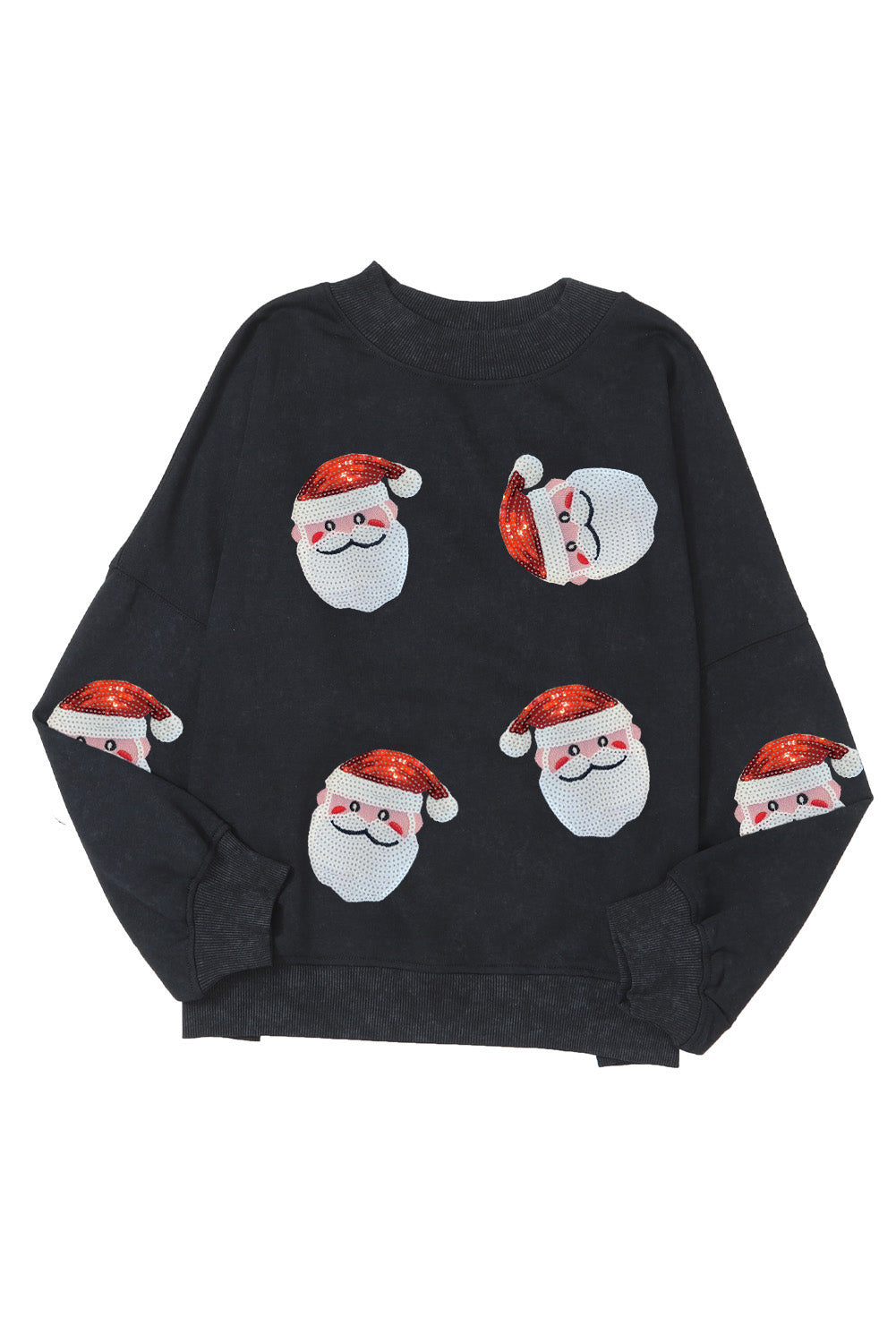 Black Sequined Santa Claus Christmas Fashion Sweatshirt-Graphic/Graphic Sweatshirts-[Adult]-[Female]-2022 Online Blue Zone Planet