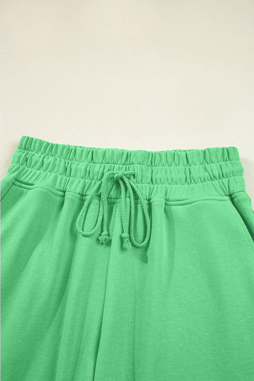 Bright Green Drop Shoulder Puff Sleeve Crop Pullover Drawstring Wide Leg Pants Set-Two Piece Sets/Pant Sets-[Adult]-[Female]-2022 Online Blue Zone Planet
