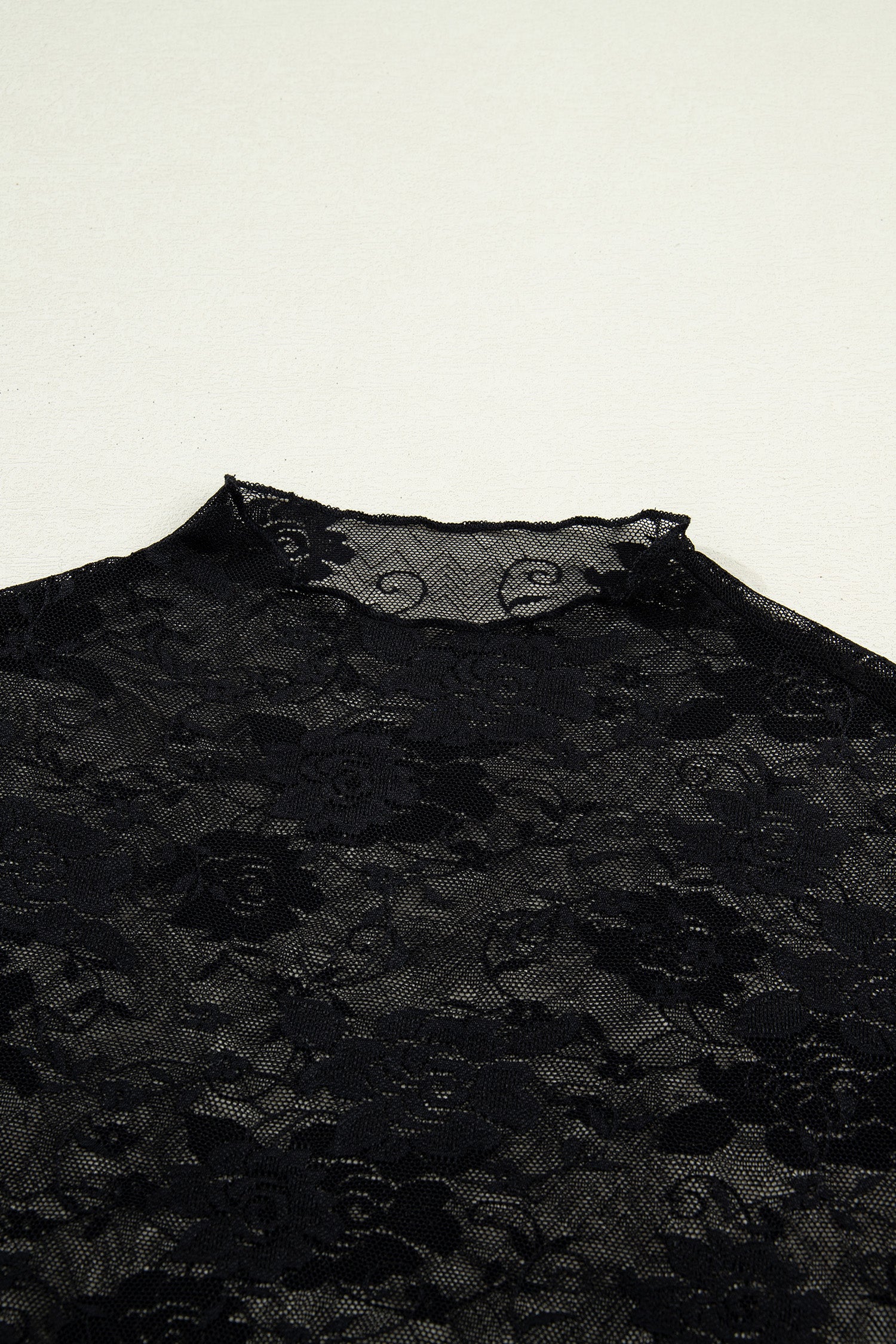 Black Floral Lace Mesh Short Sleeve Sheer Top-Tops/Tops & Tees-[Adult]-[Female]-2022 Online Blue Zone Planet