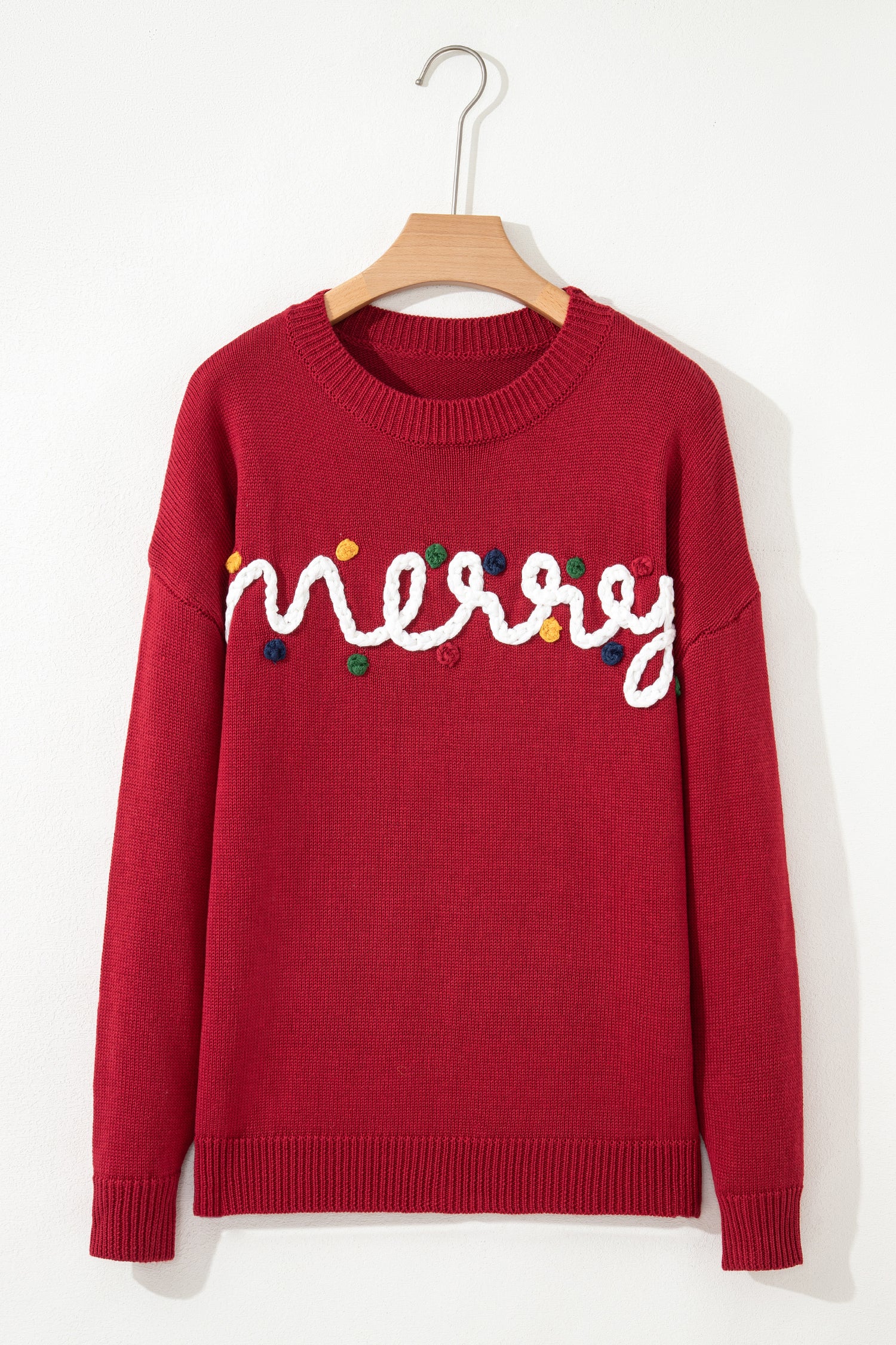 Racing Red Merry Colorful Dot Detail Christmas Drop Shoulder Sweater-TOPS / DRESSES-[Adult]-[Female]-2022 Online Blue Zone Planet