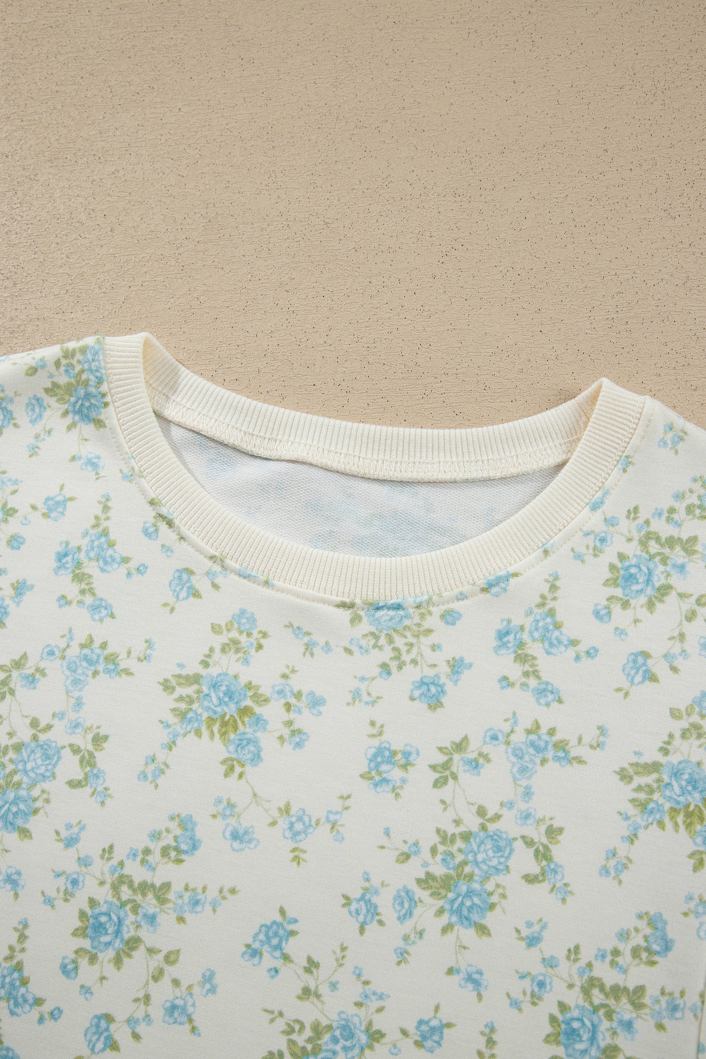 Sky Blue Floral Print Short Sleeve Elastic Waist Pocket Two Piece Set-Two Piece Sets/Short Sets-[Adult]-[Female]-2022 Online Blue Zone Planet