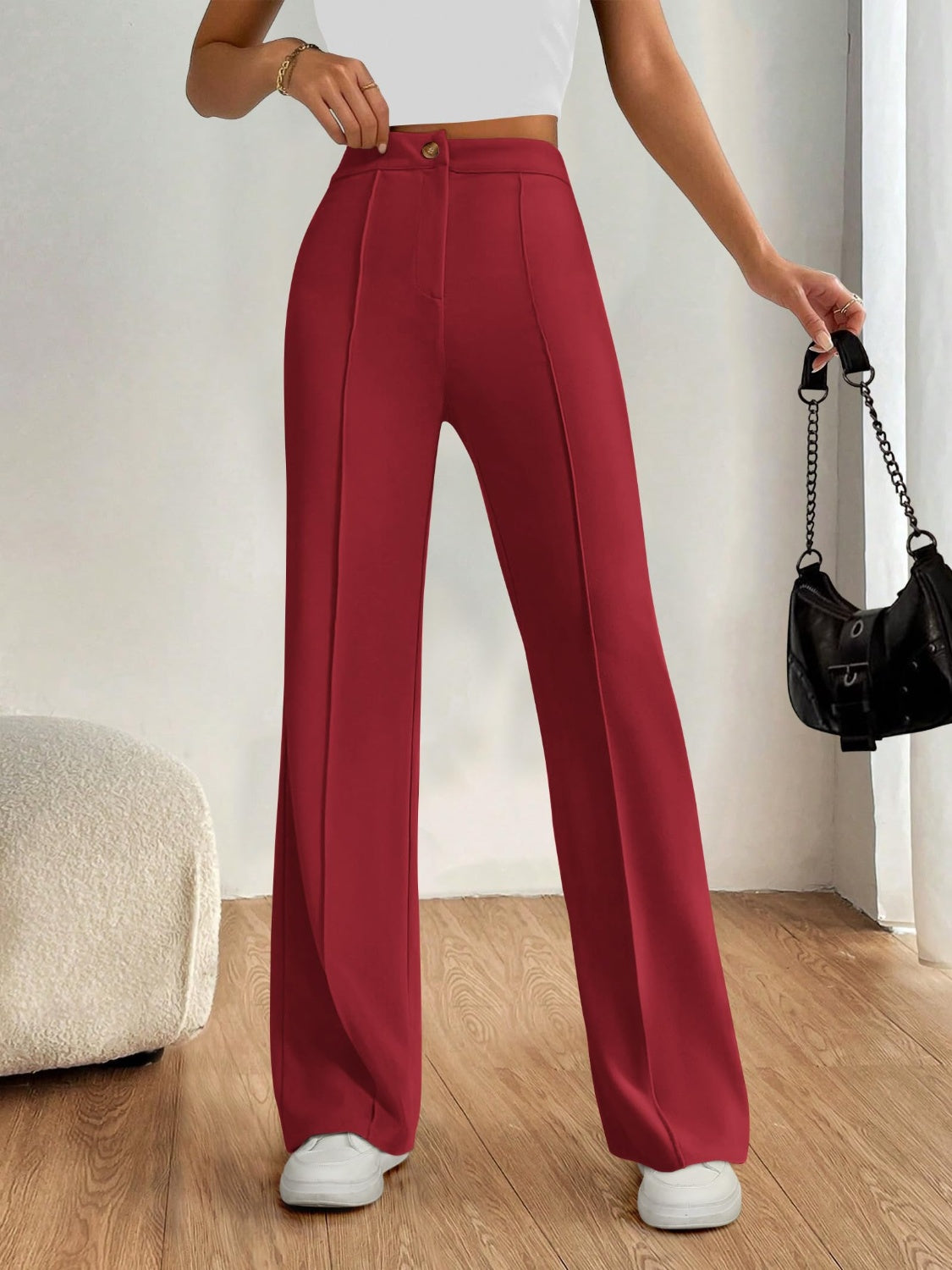 High Waist Wide Leg Pants-BOTTOMS SIZES SMALL MEDIUM LARGE-[Adult]-[Female]-2022 Online Blue Zone Planet