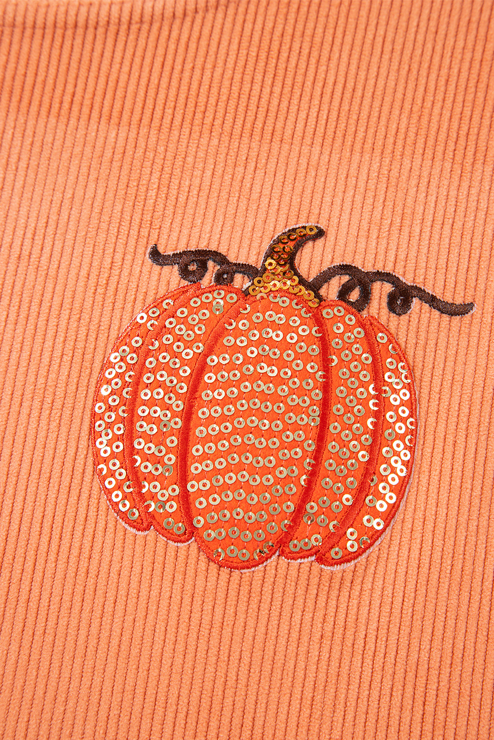 Orange Sequin Pumpkin Patched Twisted Rib Baggy Sweatshirt-Graphic/Graphic Sweatshirts-[Adult]-[Female]-2022 Online Blue Zone Planet