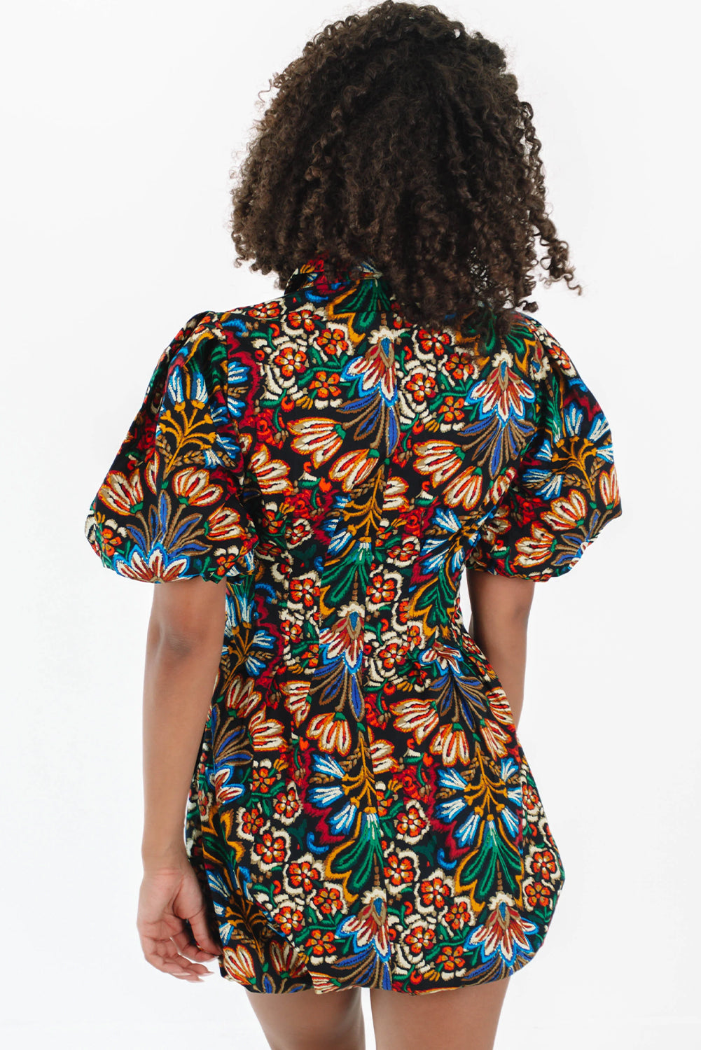 Multicolour Floral Puff Short Sleeve Shirt Mini Dress-Dresses/Mini Dresses-[Adult]-[Female]-2022 Online Blue Zone Planet