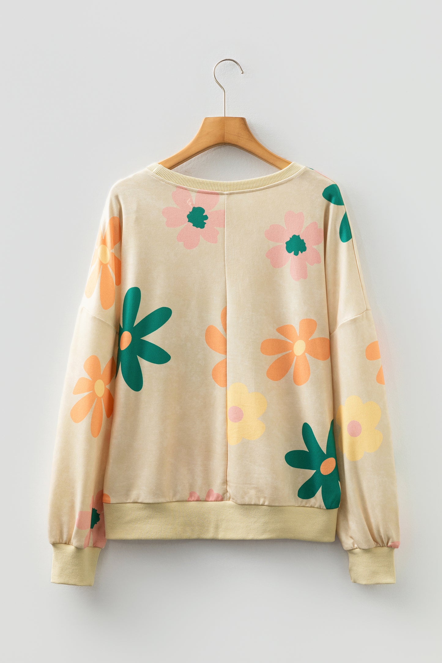 Khaki Mineral Washed French Terry Flower Print Sweatshirt-Tops/Sweatshirts & Hoodies-[Adult]-[Female]-2022 Online Blue Zone Planet