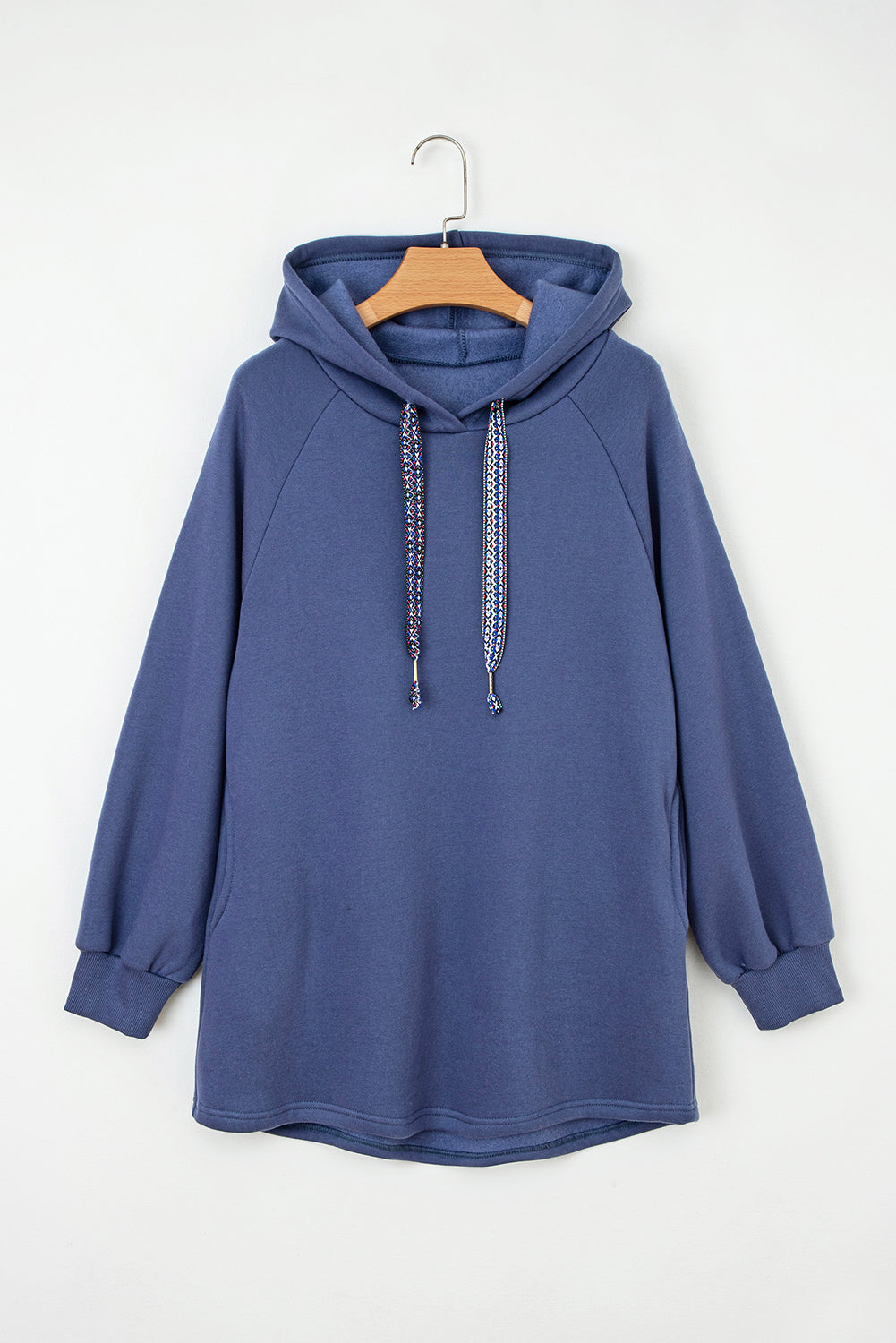 Dirty blue Fleece Lined Adjustable Drawstring Oversize Tunic Hoodie-Tops / Dresses-[Adult]-[Female]-2022 Online Blue Zone Planet