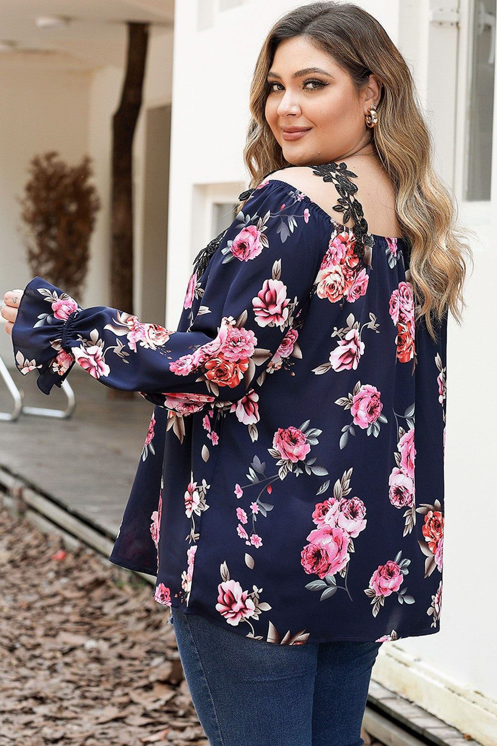 Plus Size Floral Flounce Sleeve Blouse-TOPS / DRESSES-[Adult]-[Female]-2022 Online Blue Zone Planet