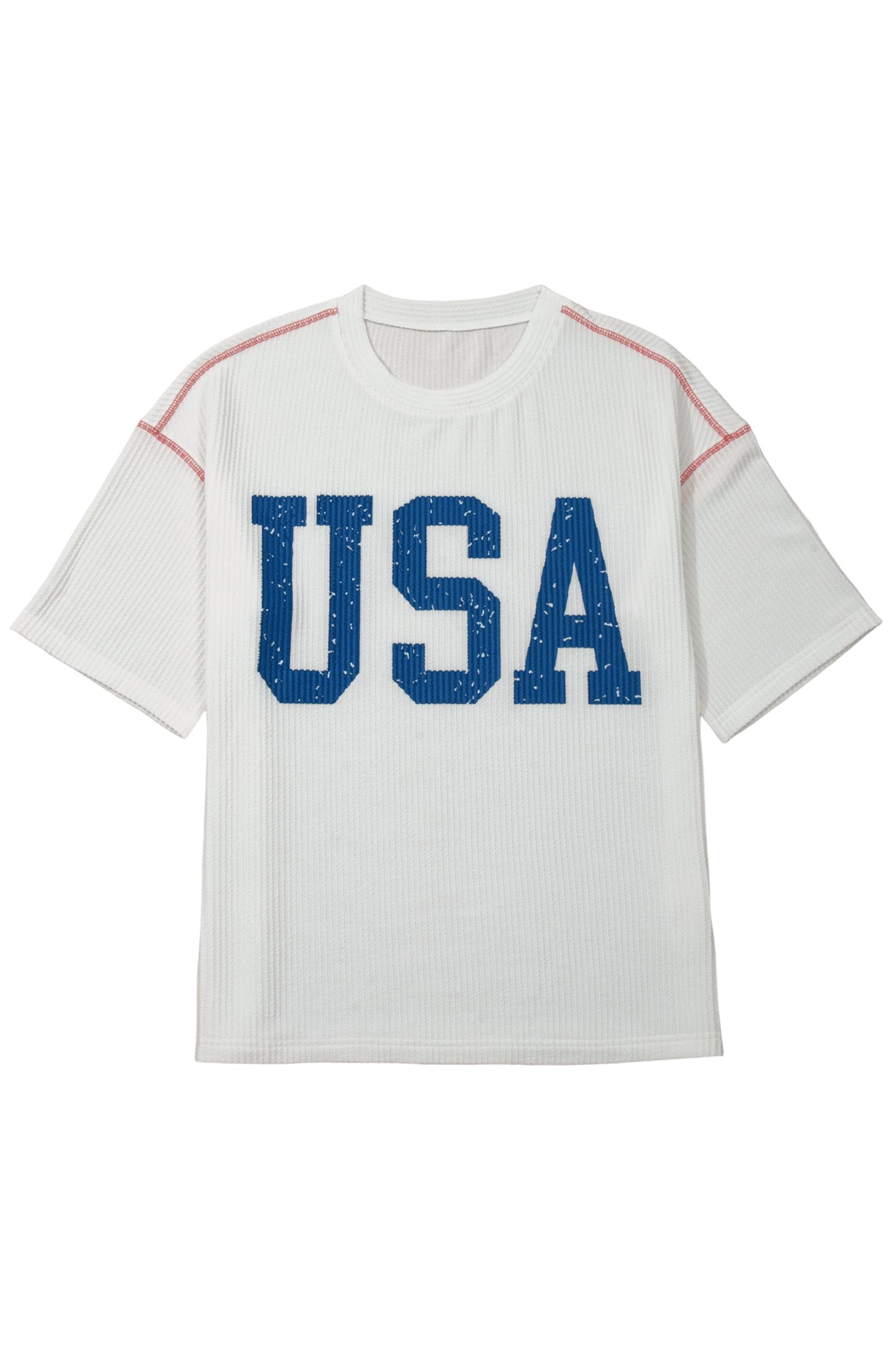 Fiery Red Usa Graphic Half Sleeve Loose Ribbed Top-Tops/Tops & Tees-[Adult]-[Female]-2022 Online Blue Zone Planet