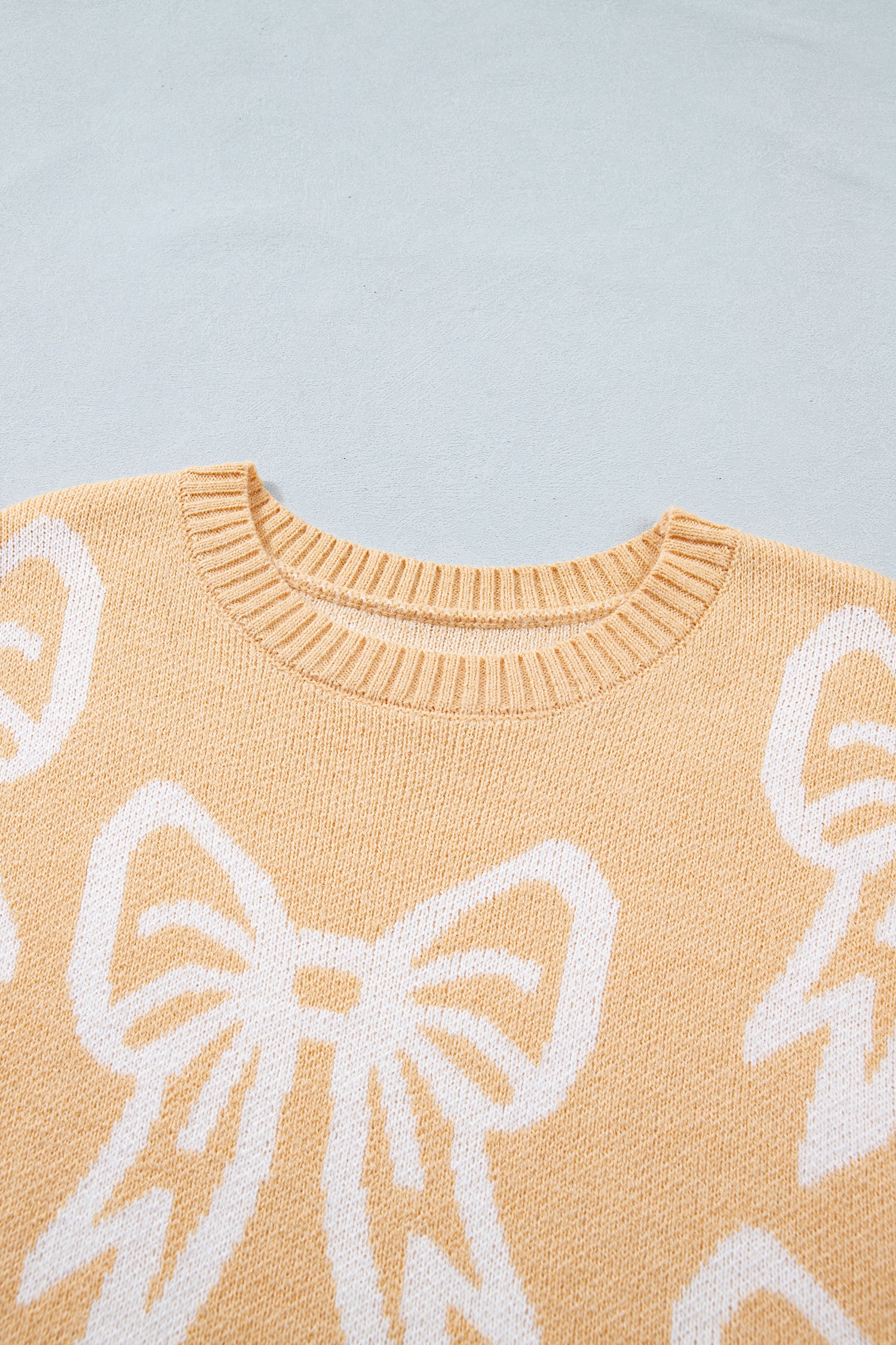 Golden Fleece Bow Pattern Drop Shoulder Loose Sweater-TOPS / DRESSES-[Adult]-[Female]-2022 Online Blue Zone Planet